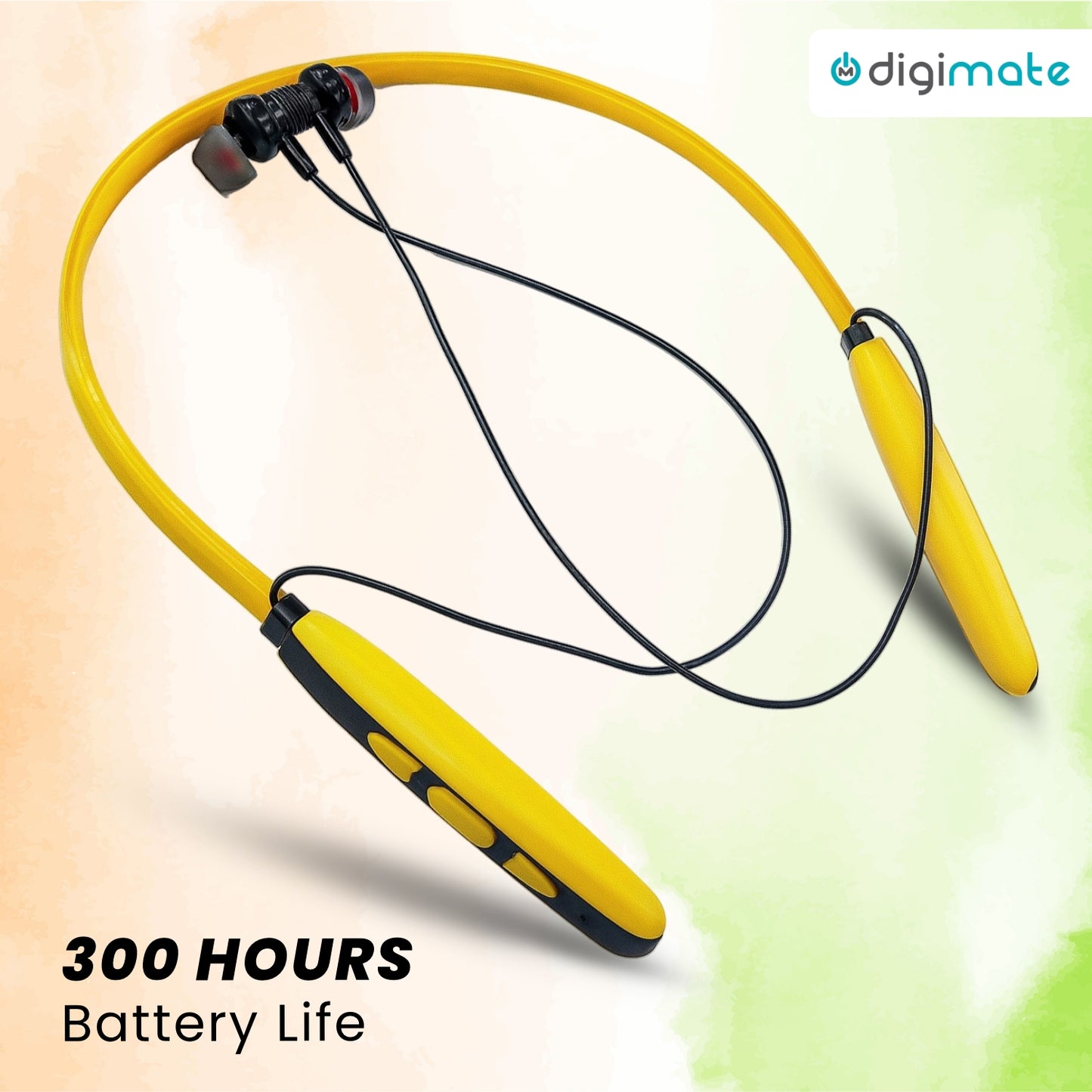 Digimate Aazadi 2.0, 30Hours Play Time Neckband, 5.0Bluetooth Voice Assistant Type-C Fast Charging With MIC (DG-NB-1010, Yellow)