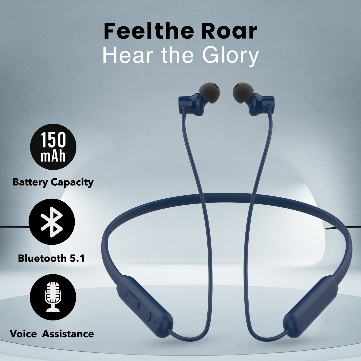 Digimate Gabbar 24Hours Playtime Wireless Bluetooth Neckband, Bluetooth 5.1, Fast Type-C Charging With Mic & Voice Assistant, IPX2 Waterproof (DG-NB-1011, Blue)