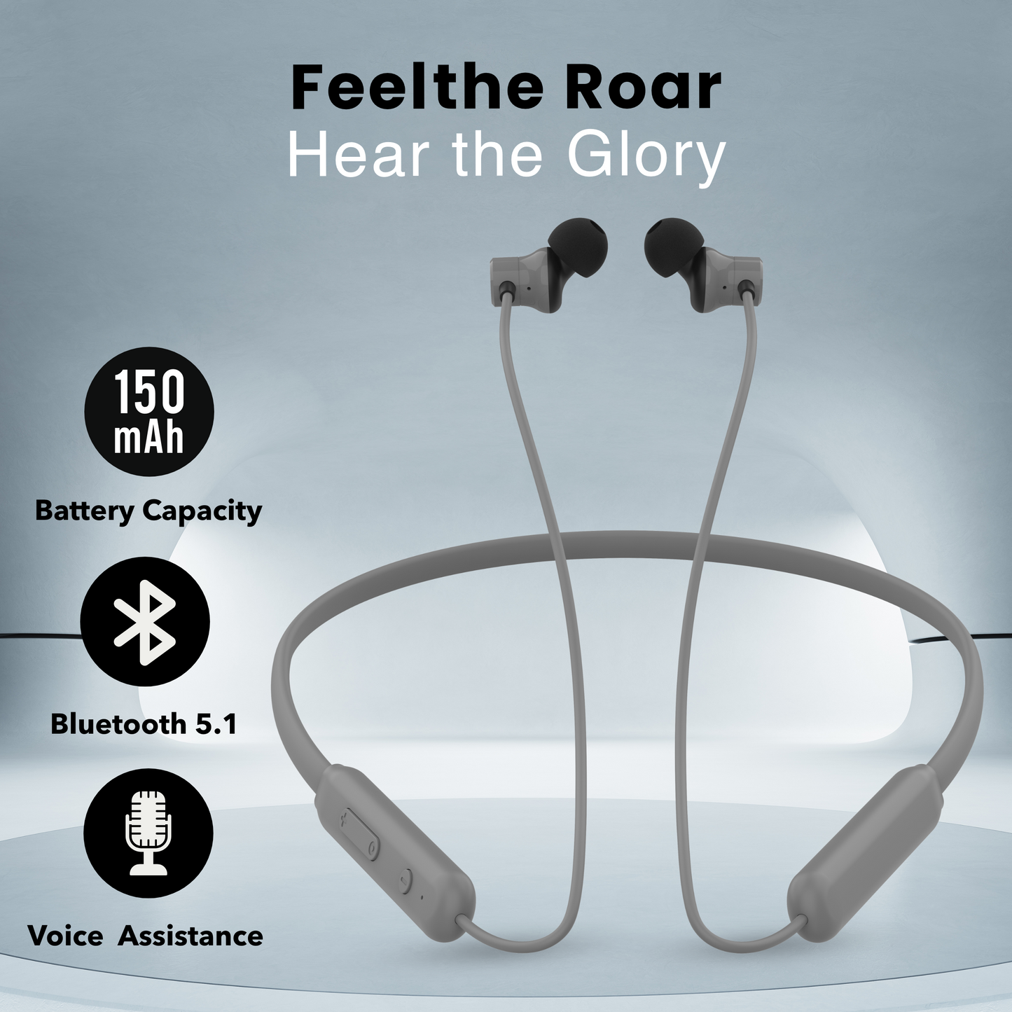 Digimate Gabbar 24Hours Playtime Wireless Bluetooth Neckband, Bluetooth 5.1, Fast Type-C Charging With Mic & Voice Assistant, IPX2 Waterproof (DG-NB-1011, Grey)