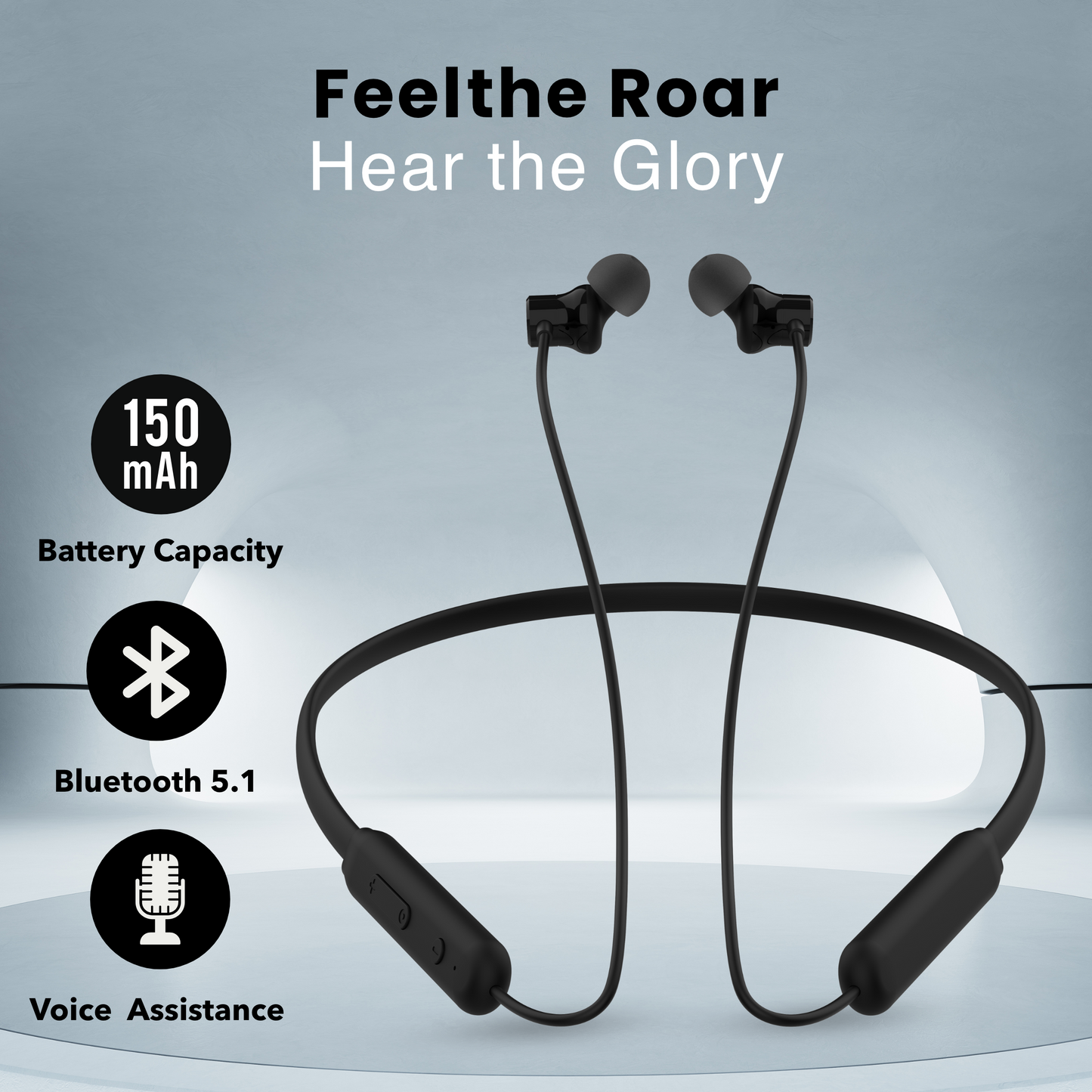 Digimate Gabbar 24Hours Playtime Wireless Bluetooth Neckband, Bluetooth 5.1, Fast Type-C Charging With Mic & Voice Assistant, IPX2 Waterproof (DG-NB-1011, Black)