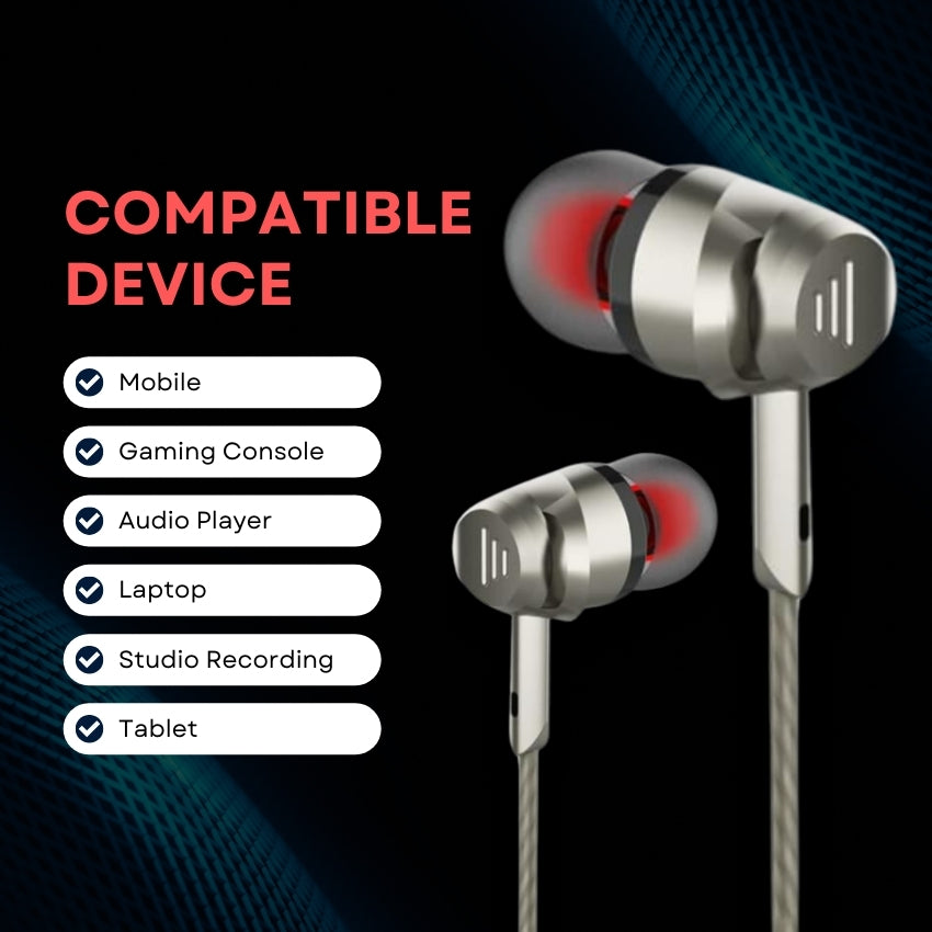 DIGIMATE Beats 2.0 In Ear Wired Earphone With Mic, 3.5 mm Audio Jack, 10 Mm Driver, Phone/Tablet Compatible (Silver, DGMGO5-008)