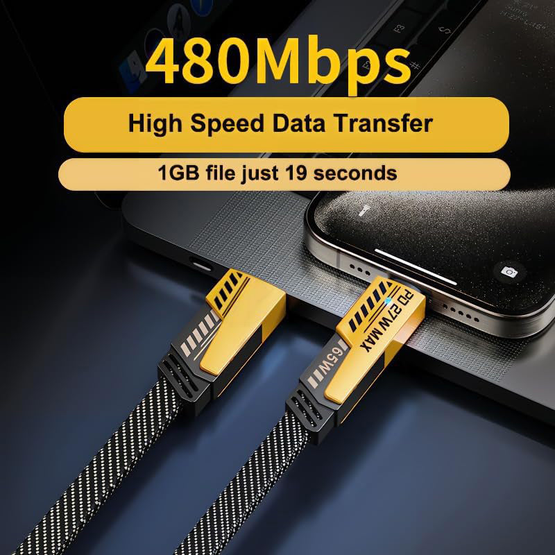 Digimate 4 in 1 Braided 1 Meter Cable | 65W Fast Charging Compatible for-iPhone & Android (Black, One Cable)