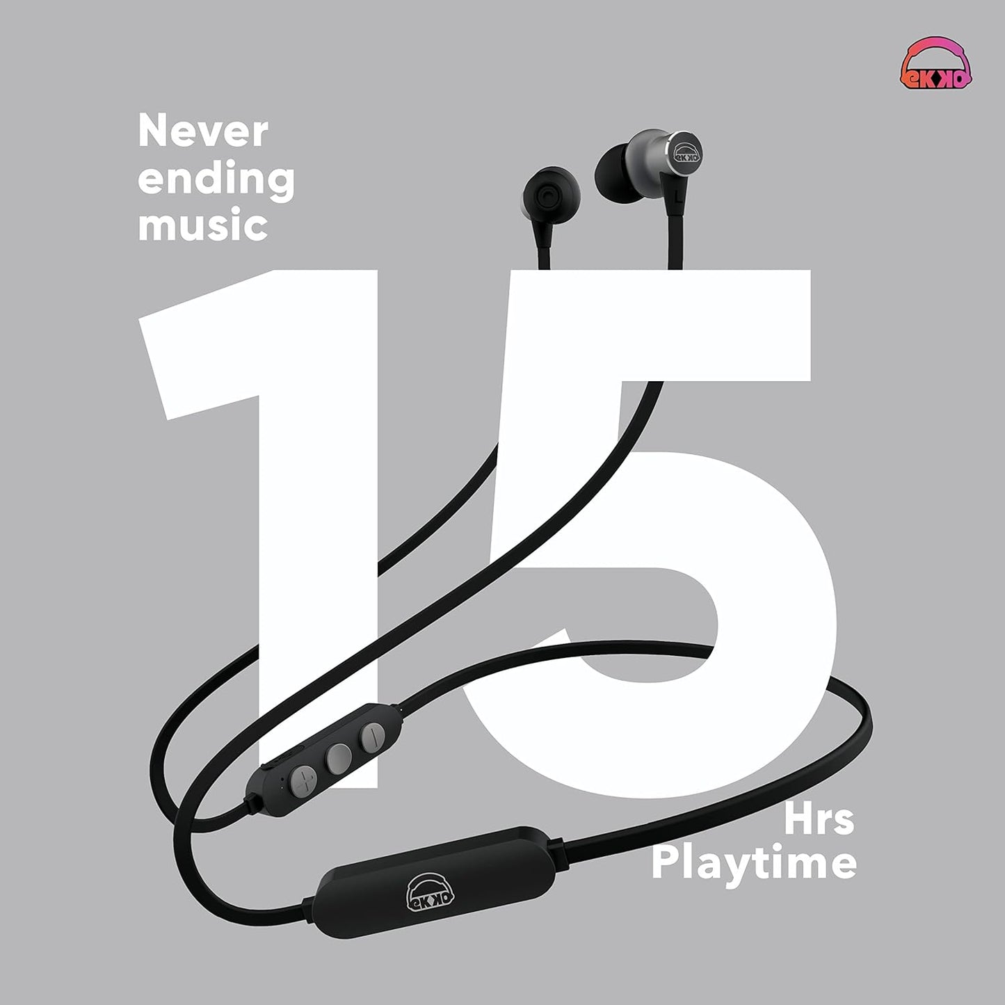 EKKO Unplug N02 Neckband, 15 Hours Playback Time with Super Sound Heavy Bass, Max BASS, Twin Connect, Siri & Google Assistant Activate