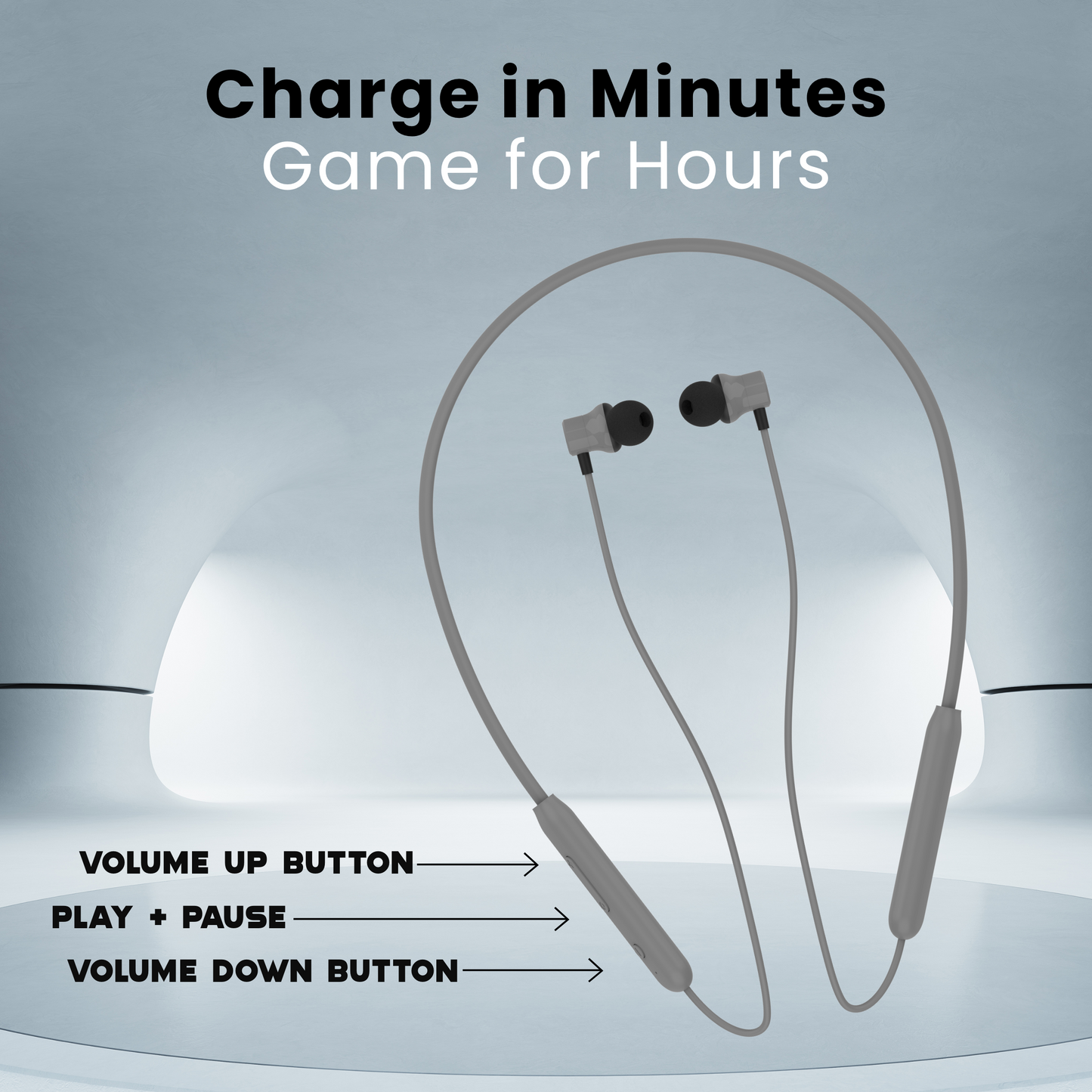 Digimate Gabbar 24Hours Playtime Wireless Bluetooth Neckband, Bluetooth 5.1, Fast Type-C Charging With Mic & Voice Assistant, IPX2 Waterproof (DG-NB-1011, Grey)