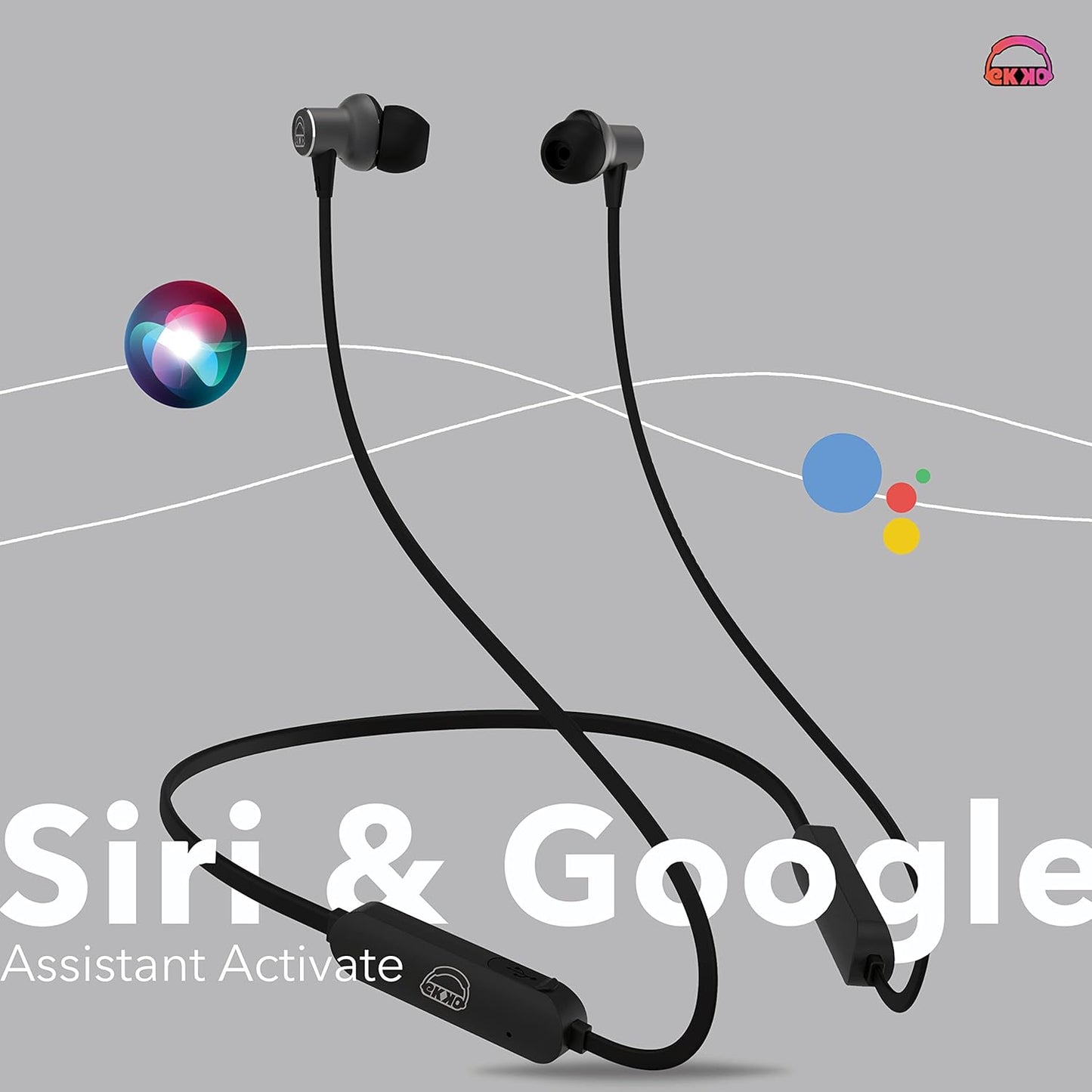 EKKO Unplug N02 Neckband, 15 Hours Playback Time with Super Sound Heavy Bass, Max BASS, Twin Connect, Siri & Google Assistant Activate