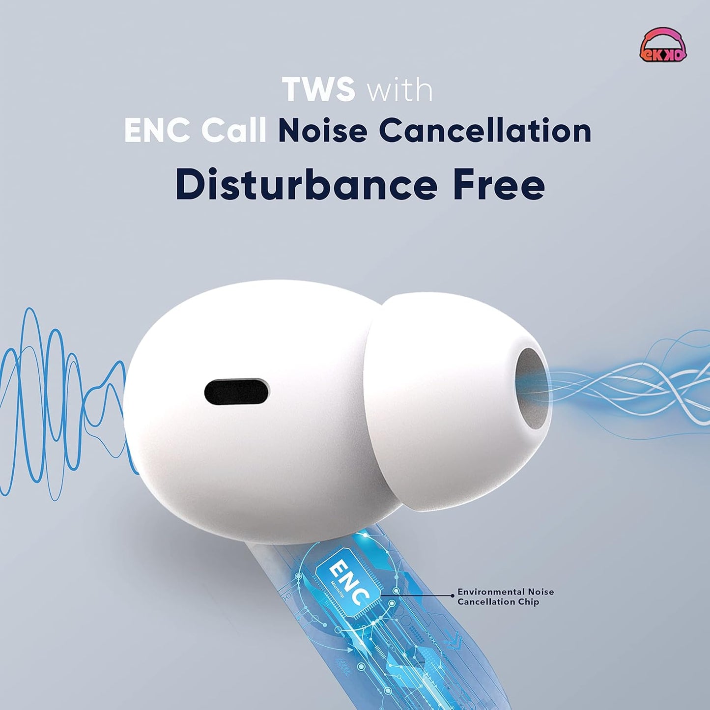 EKKO Earbeats T06: Upto 60H Playtime, 10MM Driver, ENC Call Noise Cancellation, Touch Control, Massive Bass, IPX4 Water Resistancel TWS, with Mic, Massive Bass, IPX4 Water Resistance (White)