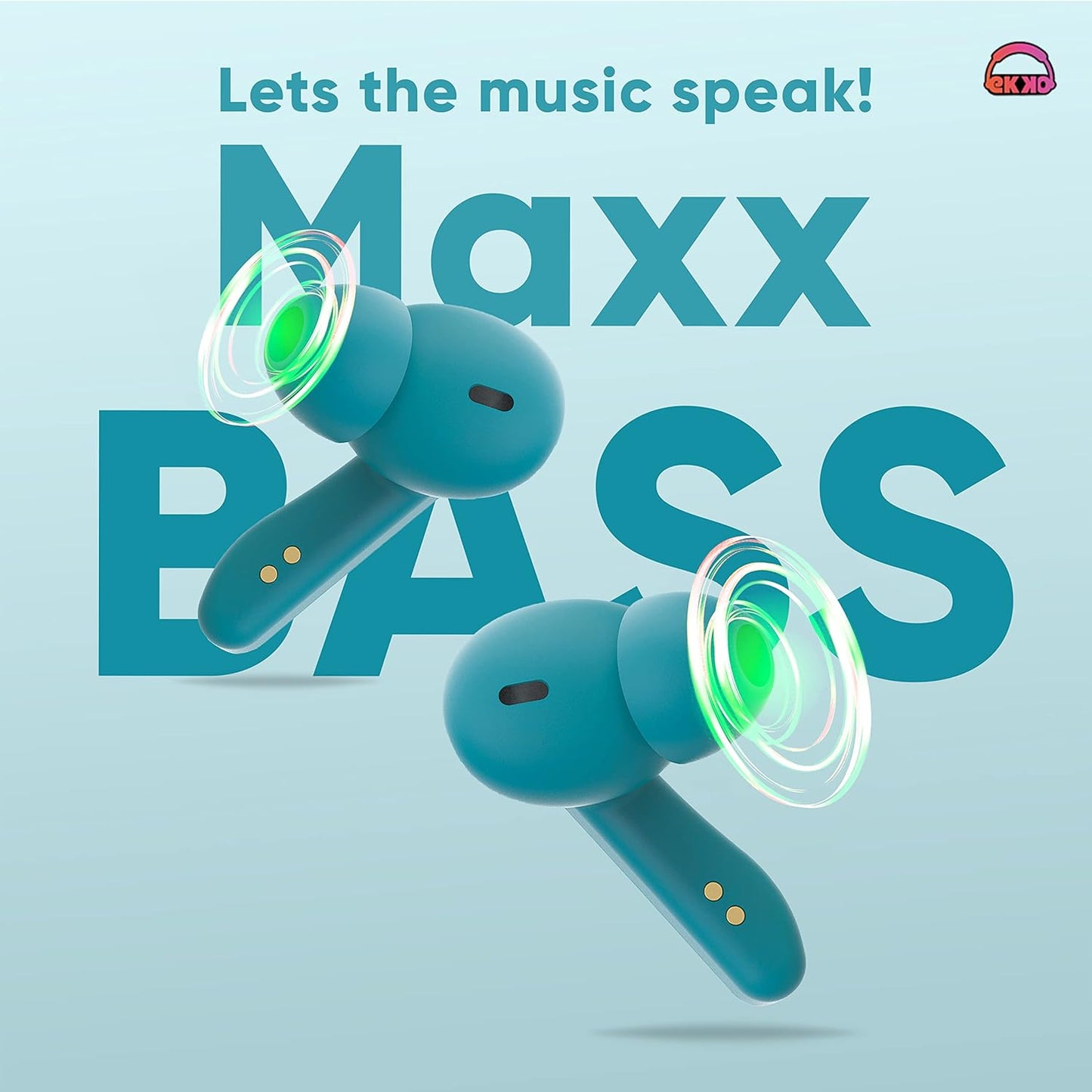 EKKO Earbeats T06: 10MM Driver, ENC Call Noise Cancellation, Touch Control, Massive Bass, IPX4 Water Resistancel TWS, Upto 60H Playtime, with Mic, Massive Bass, IPX4 Water Resistance (Green)