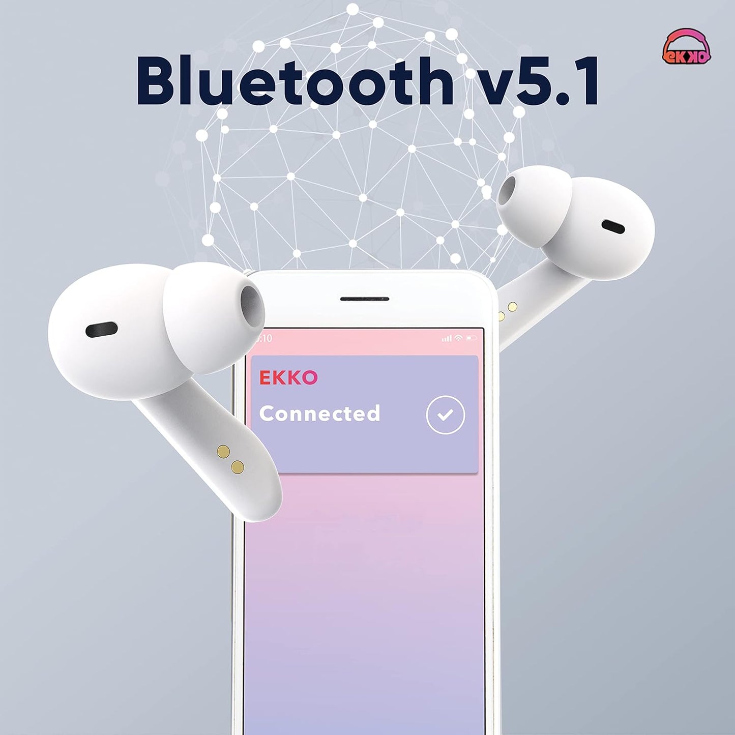EKKO Earbeats T06: Upto 60H Playtime, 10MM Driver, ENC Call Noise Cancellation, Touch Control, Massive Bass, IPX4 Water Resistancel TWS, with Mic, Massive Bass, IPX4 Water Resistance (White)