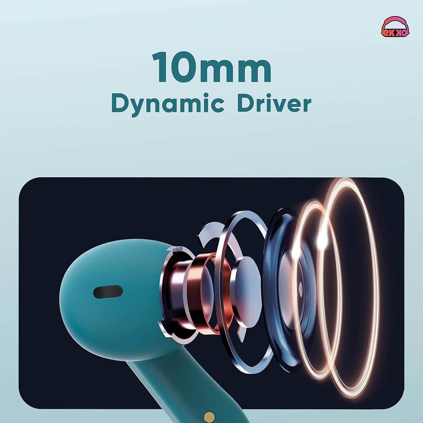 EKKO Earbeats T06: 10MM Driver, ENC Call Noise Cancellation, Touch Control, Massive Bass, IPX4 Water Resistancel TWS, Upto 60H Playtime, with Mic, Massive Bass, IPX4 Water Resistance (Green)