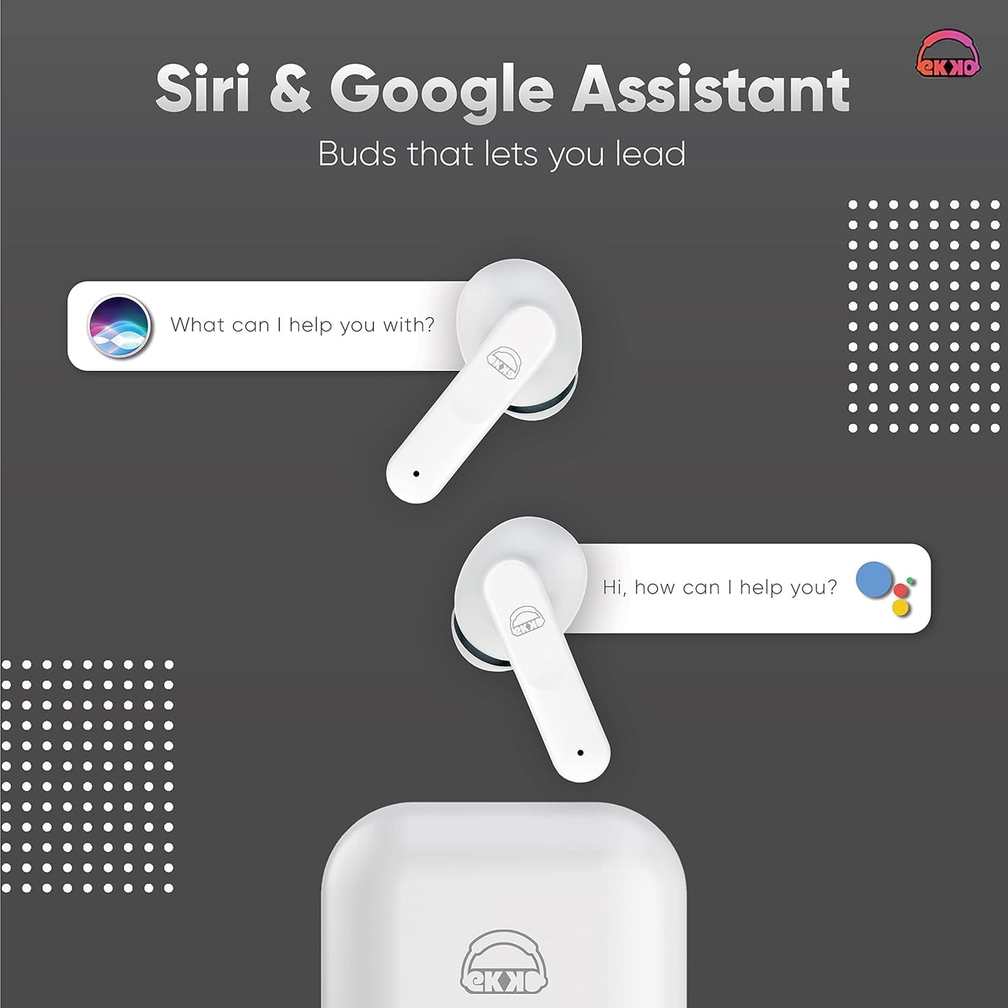 EKKO Earbeats T04 TWS: ENC Call Noise Cancellation, 50H Playtime, 10MM Driver, Twin Connect, Type-C Fast Charging, Siri & Google Assistant