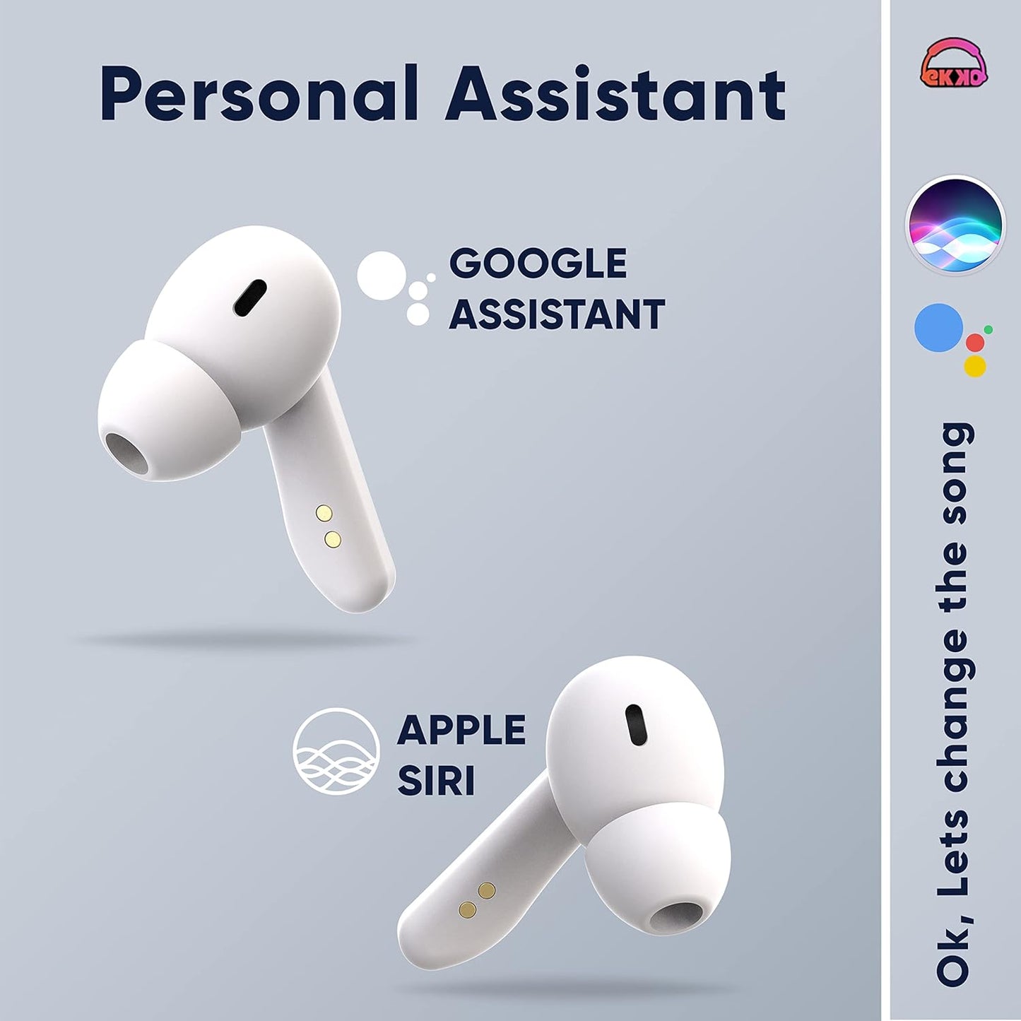 EKKO Earbeats T06: Upto 60H Playtime, 10MM Driver, ENC Call Noise Cancellation, Touch Control, Massive Bass, IPX4 Water Resistancel TWS, with Mic, Massive Bass, IPX4 Water Resistance (White)