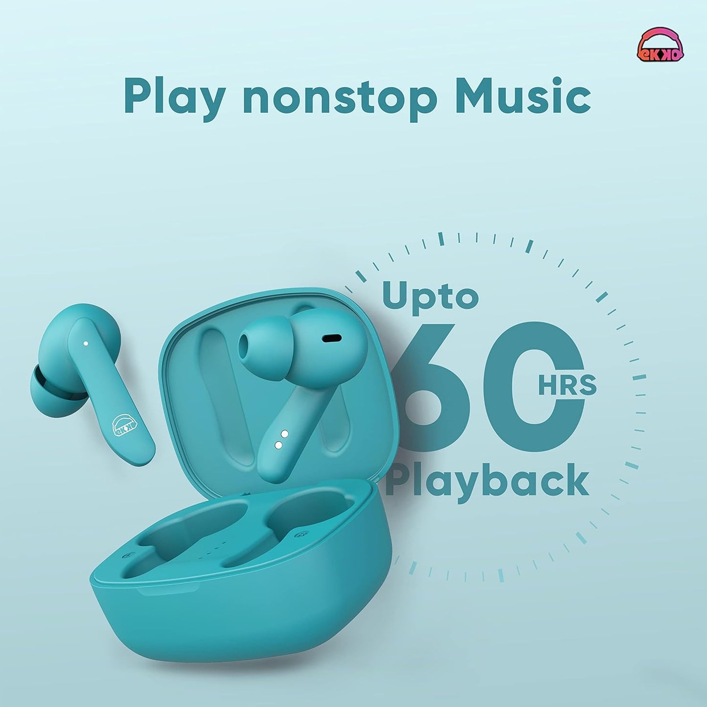 EKKO Earbeats T06: 10MM Driver, ENC Call Noise Cancellation, Touch Control, Massive Bass, IPX4 Water Resistancel TWS, Upto 60H Playtime, with Mic, Massive Bass, IPX4 Water Resistance (Green)