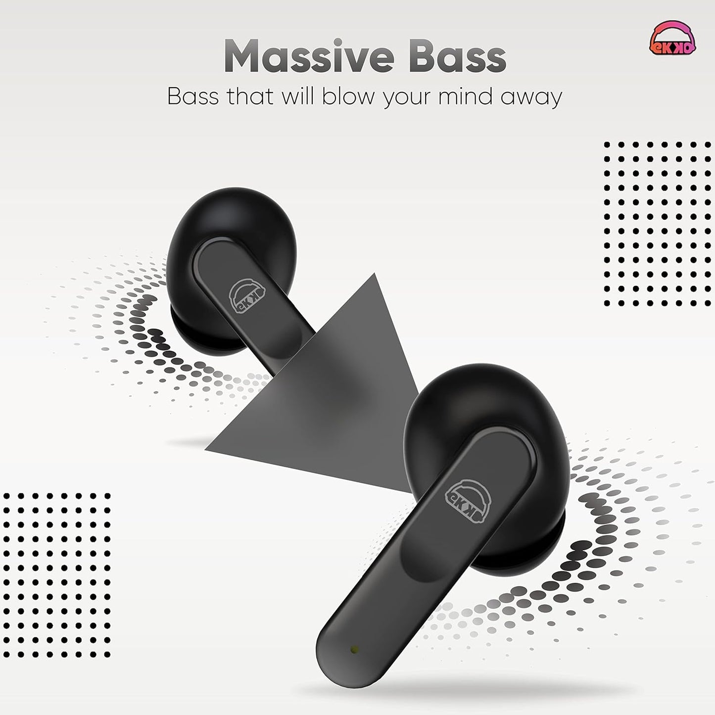 EKKO Earbeats T04 TWS: ENC Call Noise Cancellation, 50H Playtime, 10MM Driver, Twin Connect, Type-C Fast Charging, Siri & Google Assistant (Black)
