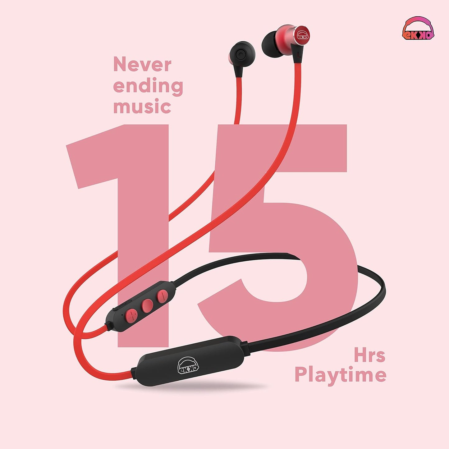 EKKO Unplug N02 Neckband with Super Sound Heavy Bass, Playback time Upto 15 Hours, Max BASS, TwinConnect, Siri & Google Assistant Activate (Red)