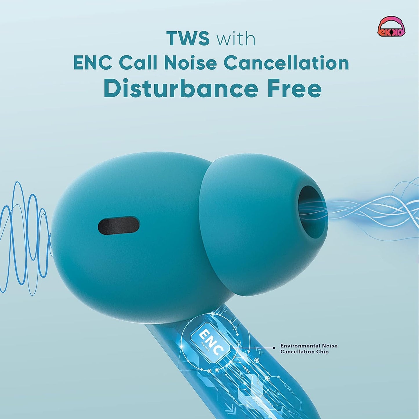 EKKO Earbeats T06: 10MM Driver, ENC Call Noise Cancellation, Touch Control, Massive Bass, IPX4 Water Resistancel TWS, Upto 60H Playtime, with Mic, Massive Bass, IPX4 Water Resistance (Green)