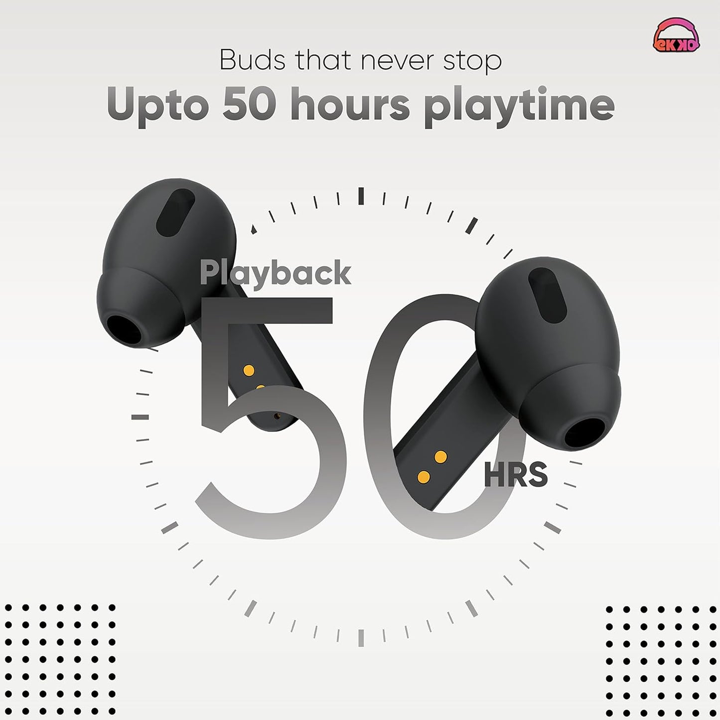 EKKO Earbeats T04 TWS: ENC Call Noise Cancellation, 50H Playtime, 10MM Driver, Twin Connect, Type-C Fast Charging, Siri & Google Assistant (Black)