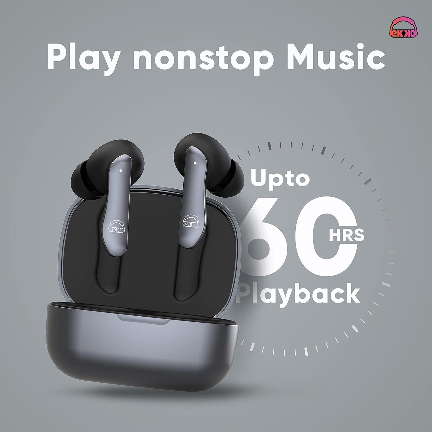 EKKO Earbeats T06: 10MM Driver, ENC Call Noise Cancellation, Touch Control, Massive Bass, IPX4 Water Resistancel TWS, Upto 60H Playtime, with Mic, Massive Bass, IPX4 Water Resistance (Black)