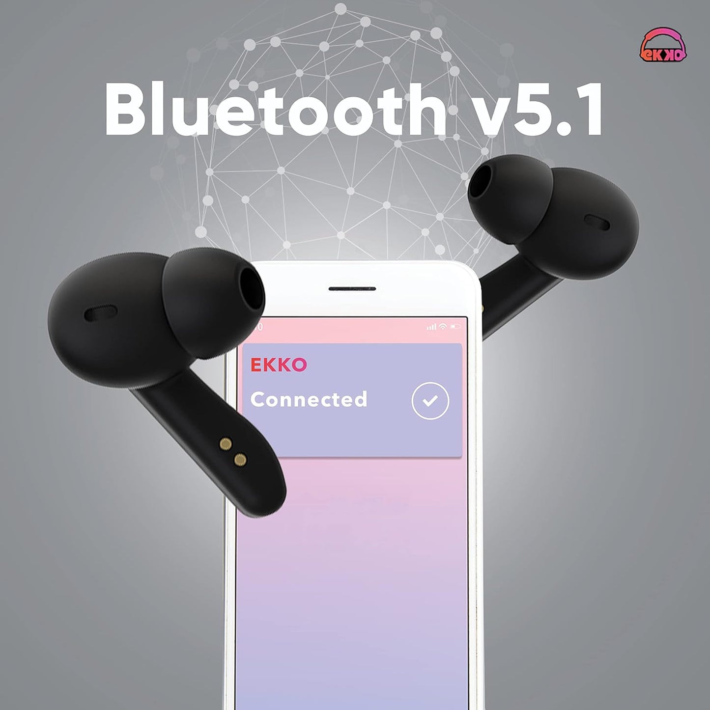 EKKO Earbeats T06: 10MM Driver, ENC Call Noise Cancellation, Touch Control, Massive Bass, IPX4 Water Resistancel TWS, Upto 60H Playtime, with Mic, Massive Bass, IPX4 Water Resistance (Black)