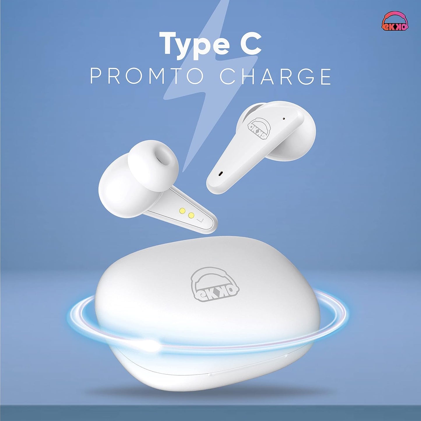 EKKO Earbeats T09: Mic, ENC Call Noise Cancellation, 40H Playtime, 10MM Driver, Twin Connect, Maxx Bass, Water Resistance (White)