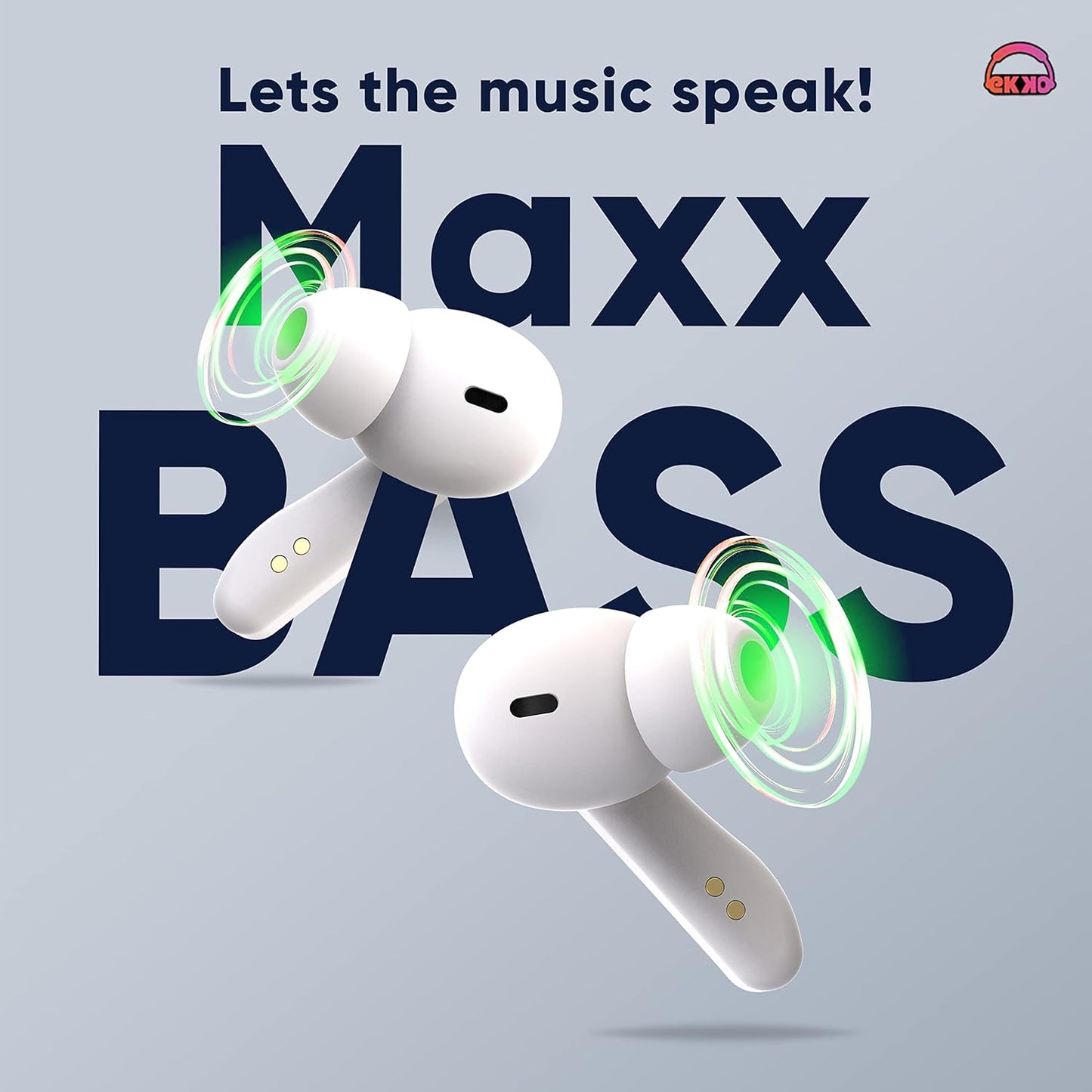 EKKO Earbeats T06: Upto 60H Playtime, 10MM Driver, ENC Call Noise Cancellation, Touch Control, Massive Bass, IPX4 Water Resistancel TWS, with Mic, Massive Bass, IPX4 Water Resistance (White)