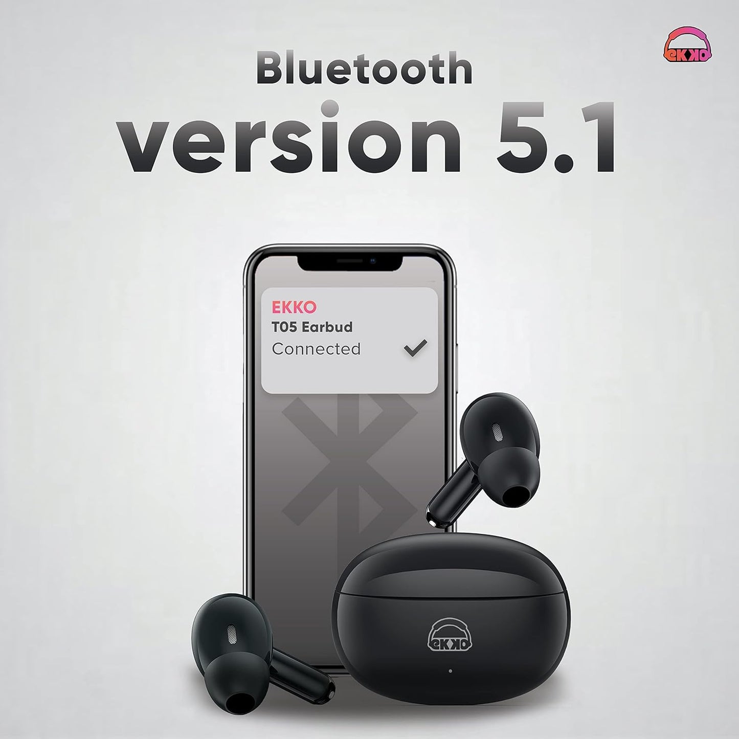 EKKO Earbeats T05 TWS: ENC Call Noise Cancellation, Twin Connect, 10MM Driver, Massive Bass, Water Resistance, Siri & Google Assistant (Black)
