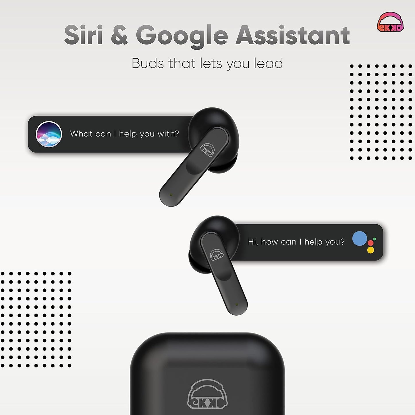 EKKO Earbeats T04 TWS: ENC Call Noise Cancellation, 50H Playtime, 10MM Driver, Twin Connect, Type-C Fast Charging, Siri & Google Assistant (Black)