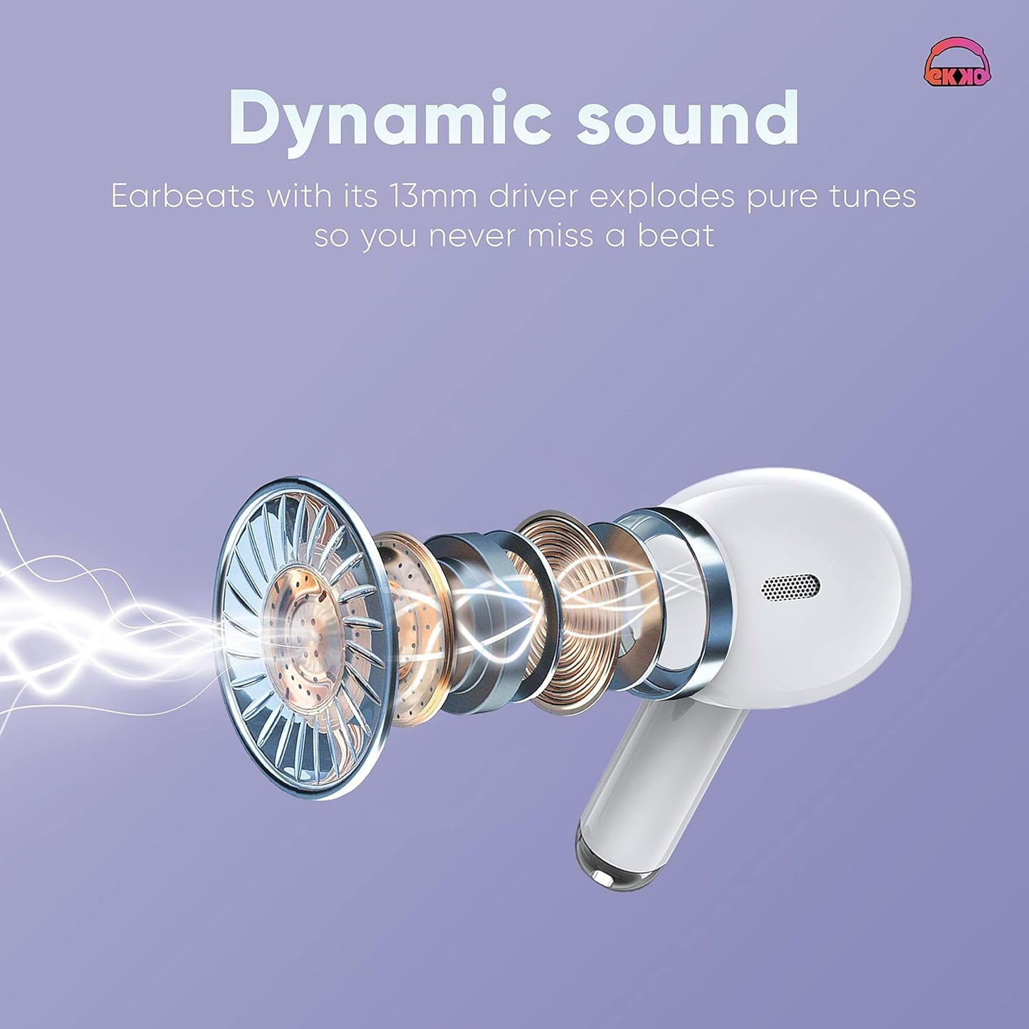EKKO Earbeats T05 TWS: ENC Call Noise Cancellation, Twin Connect, 10MM Driver, Massive Bass, Water Resistance, Siri & Google Assistant (White)