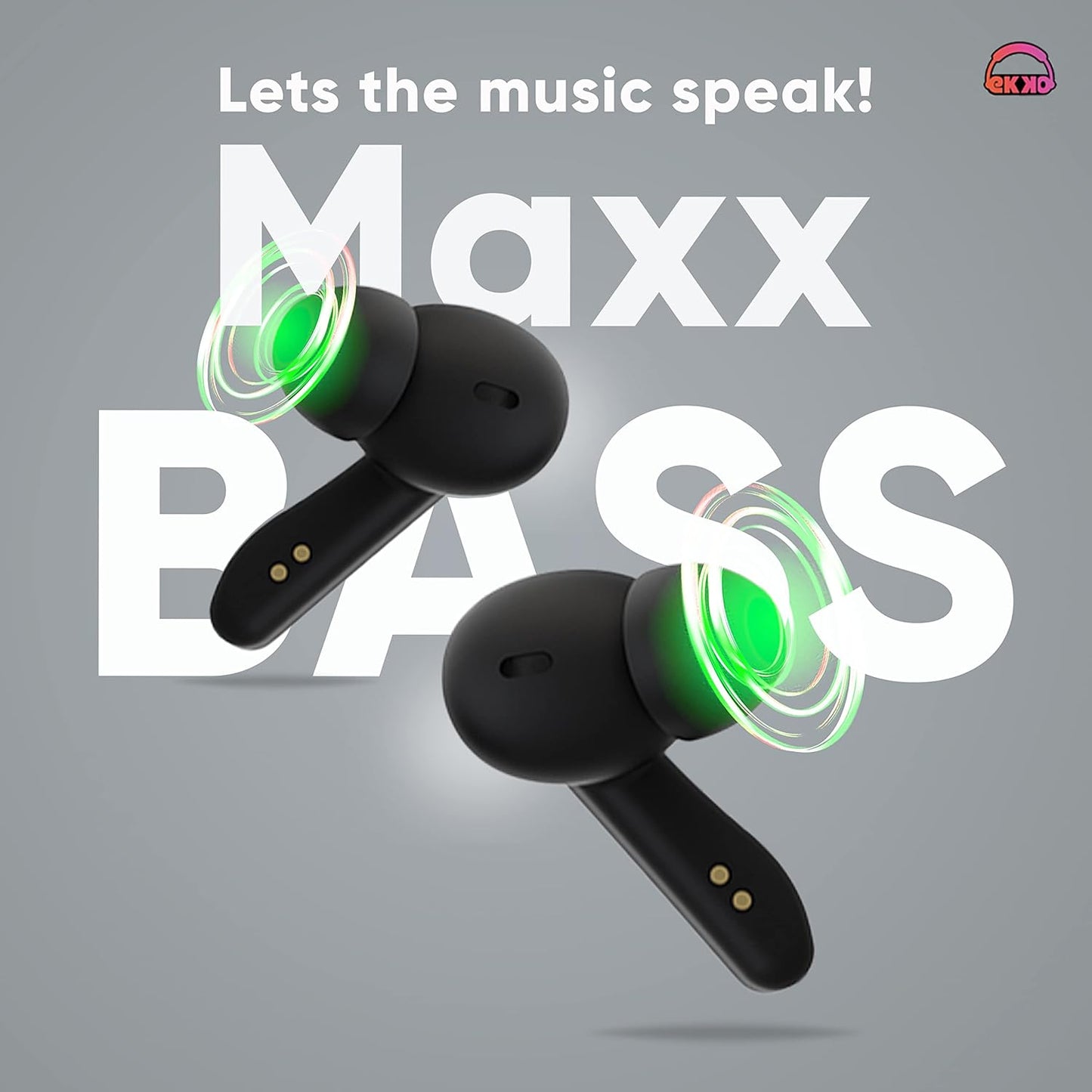 EKKO Earbeats T06: 10MM Driver, ENC Call Noise Cancellation, Touch Control, Massive Bass, IPX4 Water Resistancel TWS, Upto 60H Playtime, with Mic, Massive Bass, IPX4 Water Resistance (Black)