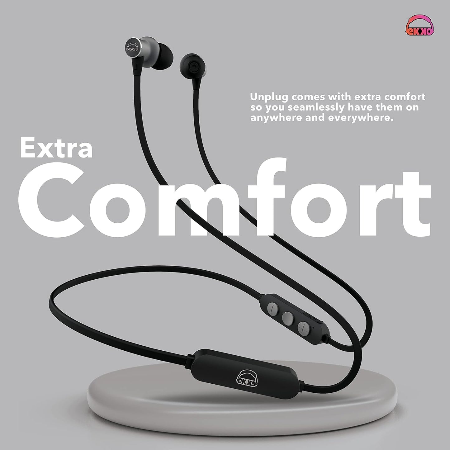EKKO Unplug N02 Neckband, 15 Hours Playback Time with Super Sound Heavy Bass, Max BASS, Twin Connect, Siri & Google Assistant Activate
