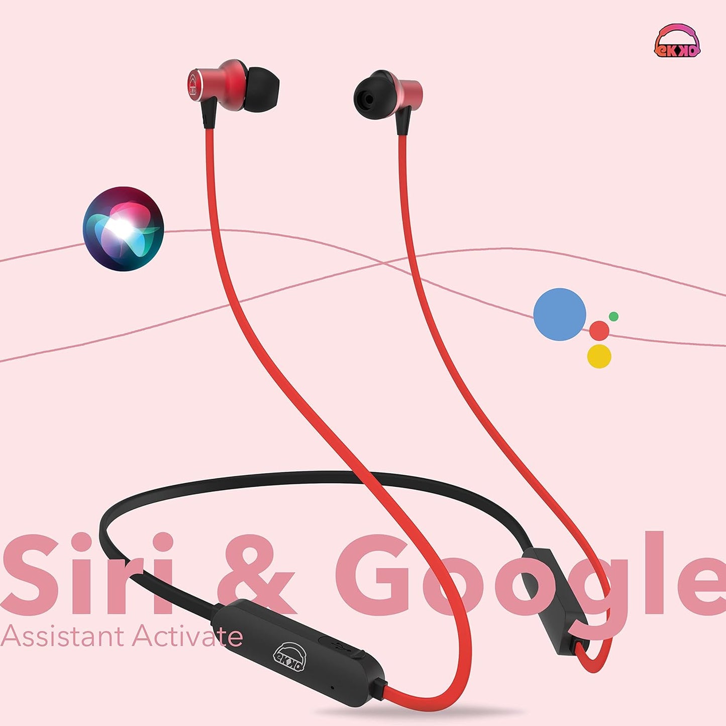 EKKO Unplug N02 Neckband with Super Sound Heavy Bass, Playback time Upto 15 Hours, Max BASS, TwinConnect, Siri & Google Assistant Activate (Red)