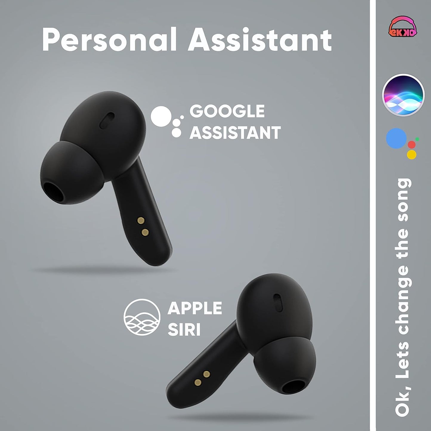 EKKO Earbeats T06: 10MM Driver, ENC Call Noise Cancellation, Touch Control, Massive Bass, IPX4 Water Resistancel TWS, Upto 60H Playtime, with Mic, Massive Bass, IPX4 Water Resistance (Black)