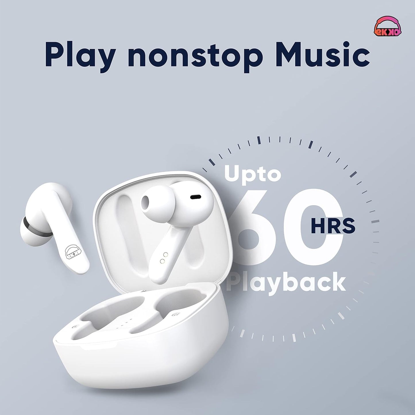 EKKO Earbeats T06: Upto 60H Playtime, 10MM Driver, ENC Call Noise Cancellation, Touch Control, Massive Bass, IPX4 Water Resistancel TWS, with Mic, Massive Bass, IPX4 Water Resistance (White)