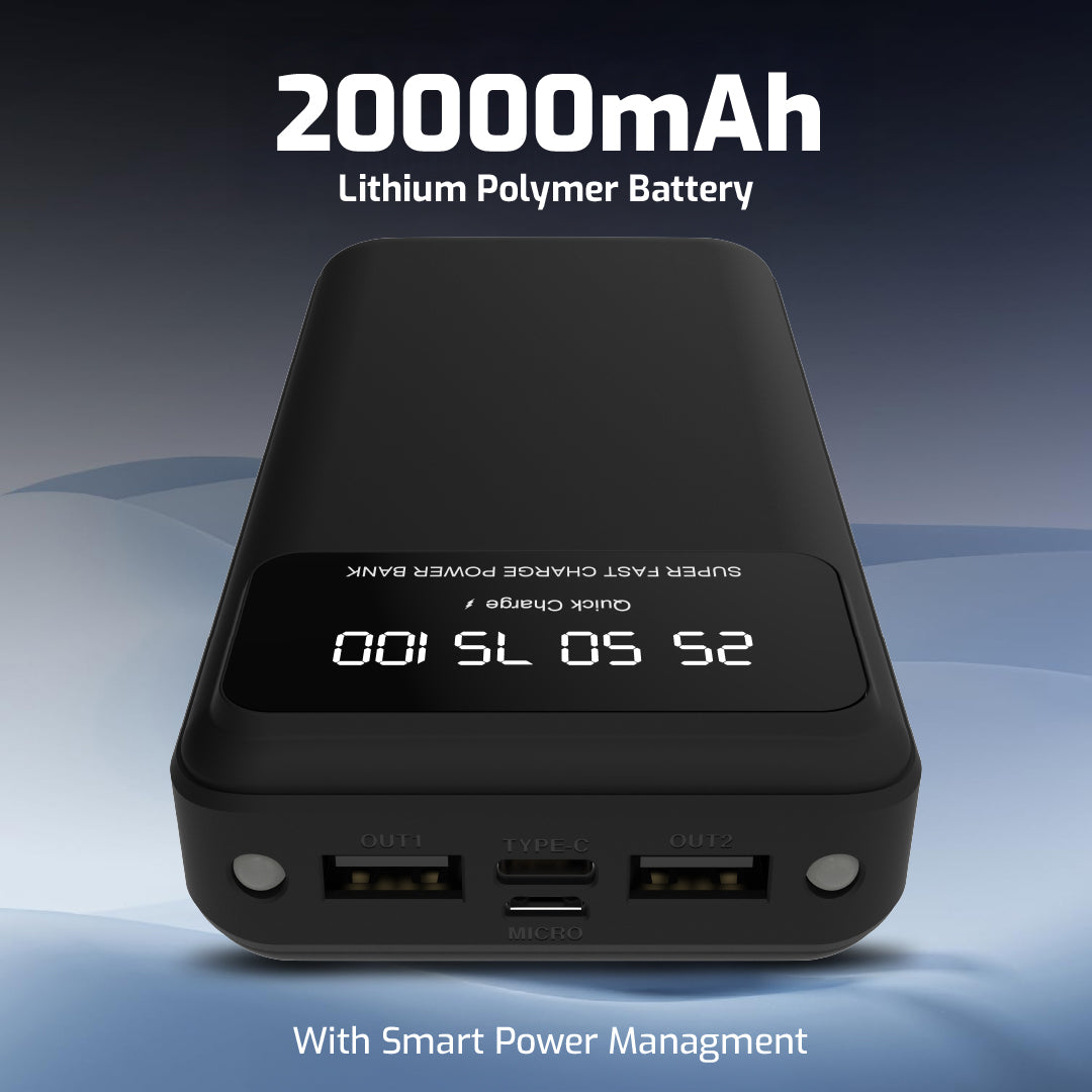 Digimate 20000mAh Power Bank | LED Display Dual Input Type-C Output | 22.5W Fast Charging (Black, DG-PB-2003)