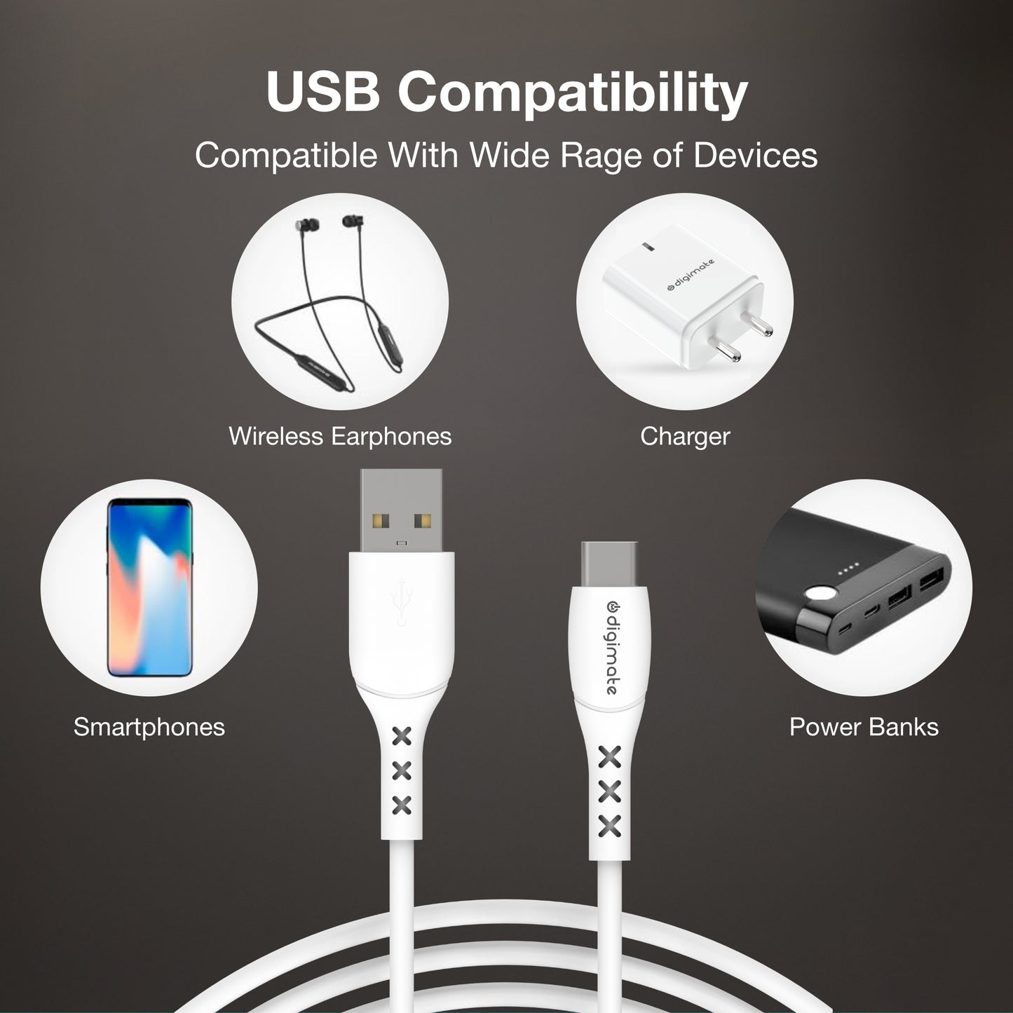 Digimate Dual USB Port 15W Wall Charger Adapter With Micro and Type C Cable