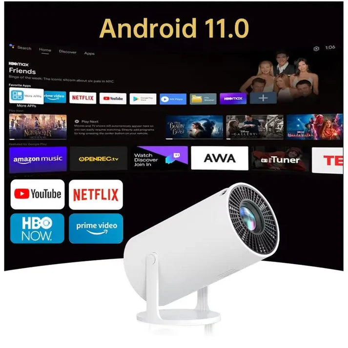 4K LED Projector with Android 11 | Smart Portable Home Theater, HD Video, Wi-Fi, Bluetooth, and Entertainment Streaming
