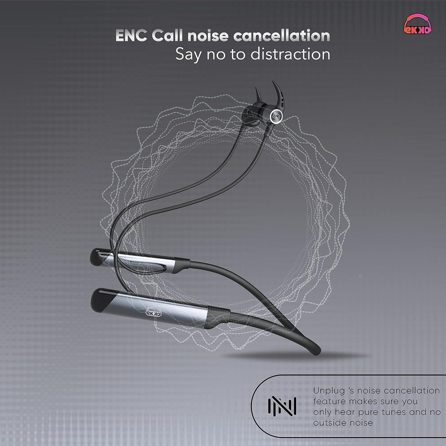 EKKO Unplug N04 Neckband: 50 Hours, Premium ENC, 40ms Latency, Max Bass, Twin Connect, Siri & Google Assistant