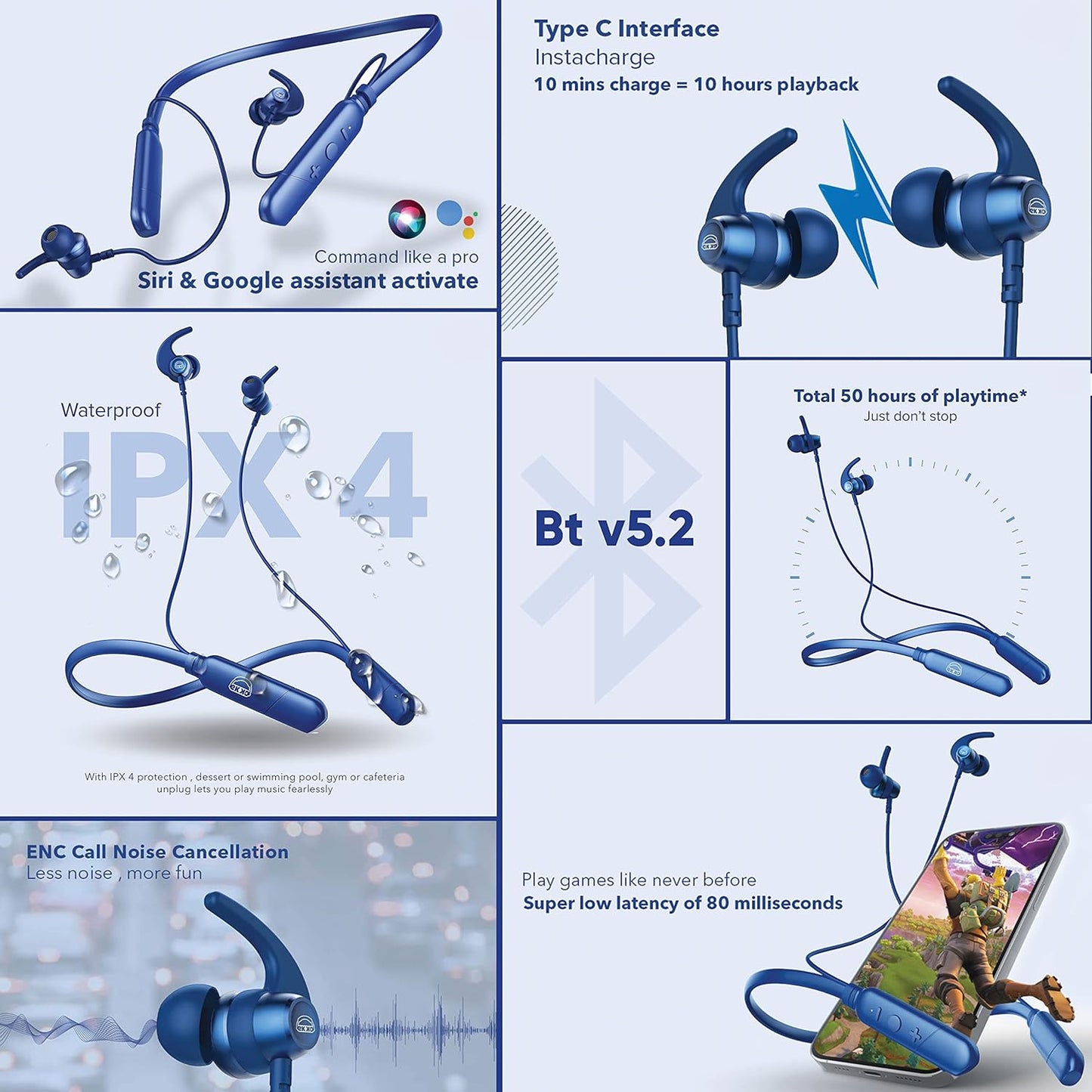 EKKO Unplug N05 Neckband, 50 Hours Playback Time 10 mm Driver Size, Bluetooth V5.2, Quick Charging, IPX4 Protection, SIRI & Google Assistant
