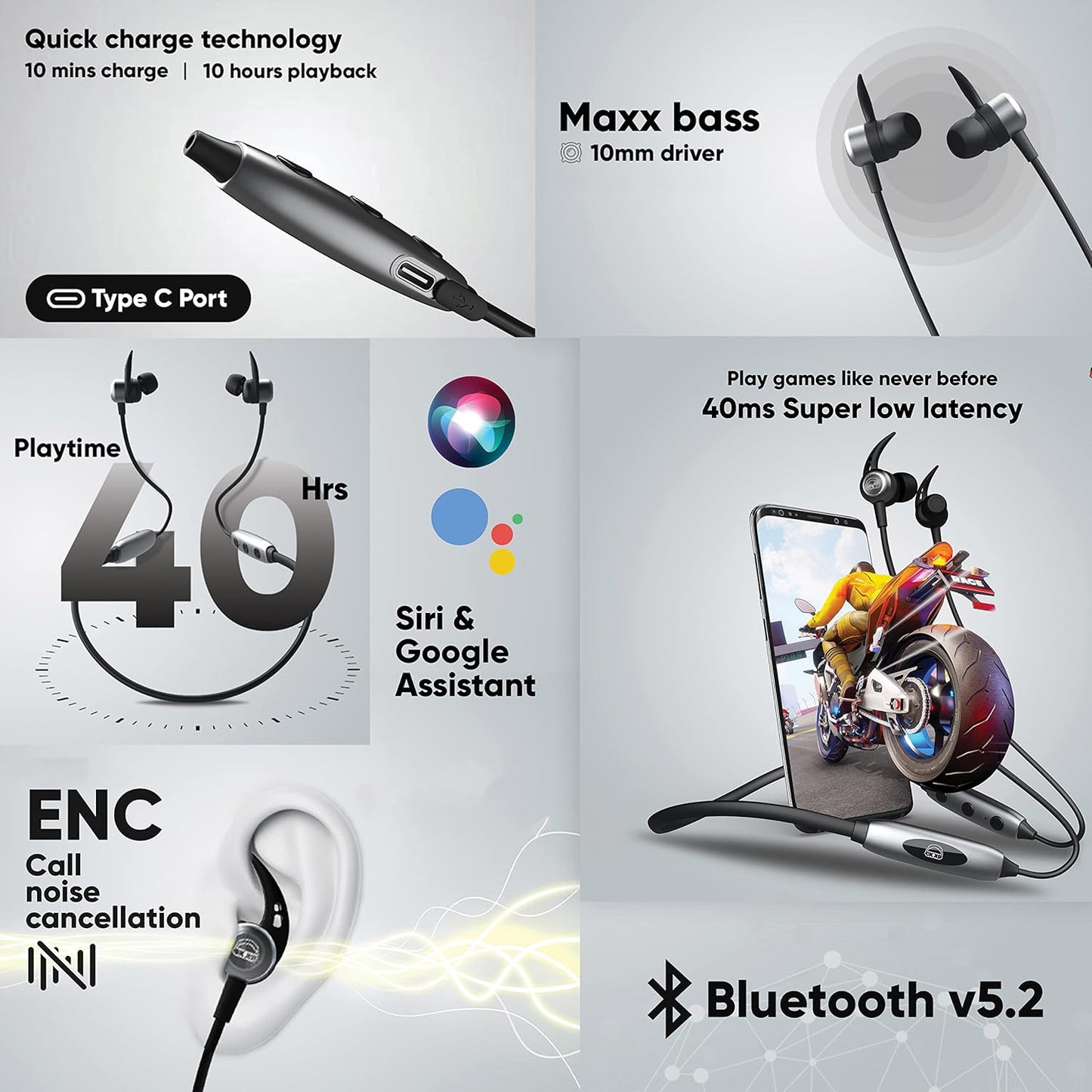 EKKO Unplug N03 Neckband: 40 Hours Playback Time, Top-tier ENC, 40ms Latency, Max Bass, Twin Connect, Siri & Google Assistant
