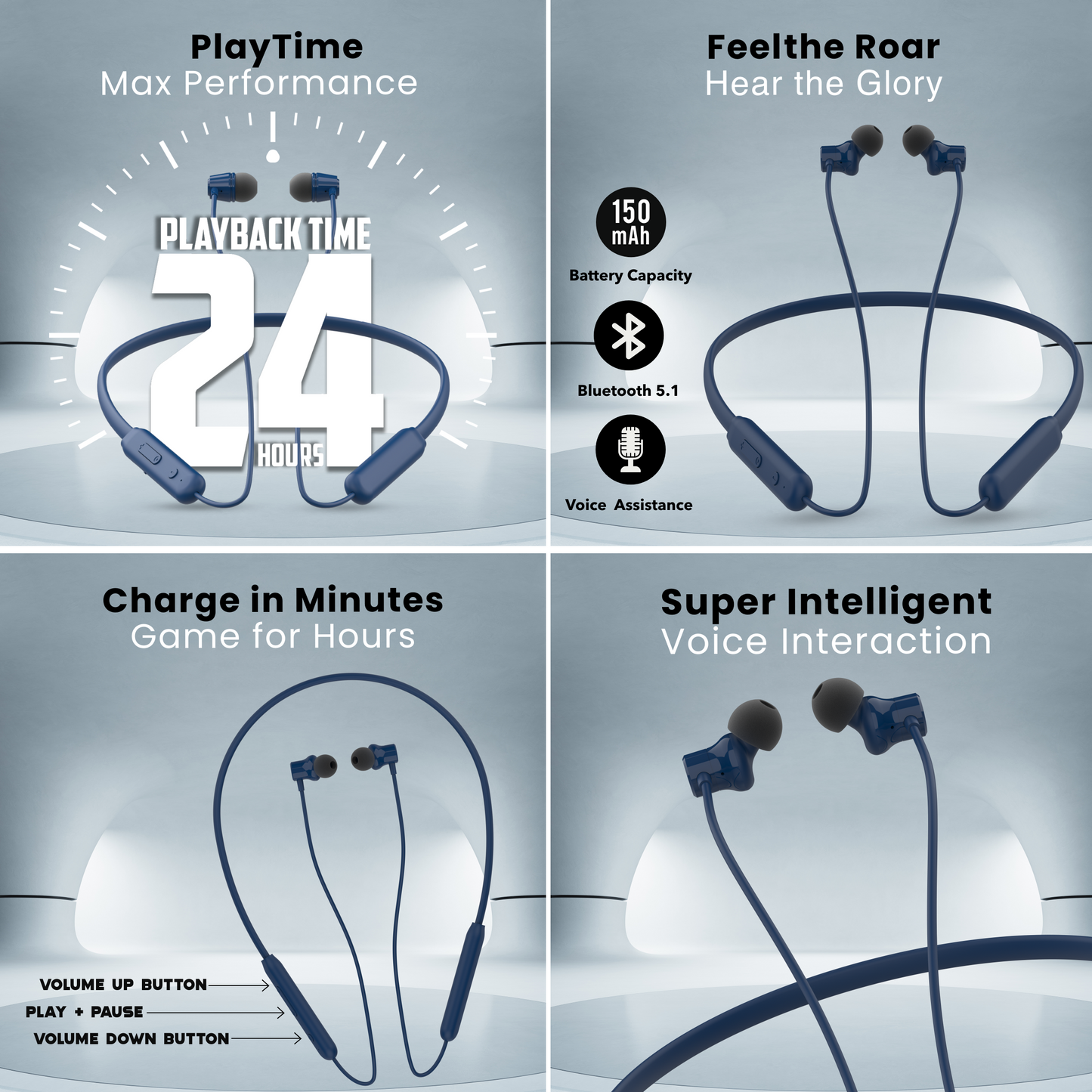 Digimate Gabbar 24Hours Playtime Wireless Bluetooth Neckband, Bluetooth 5.1, Fast Type-C Charging With Mic & Voice Assistant, IPX2 Waterproof (DG-NB-1011, Blue)