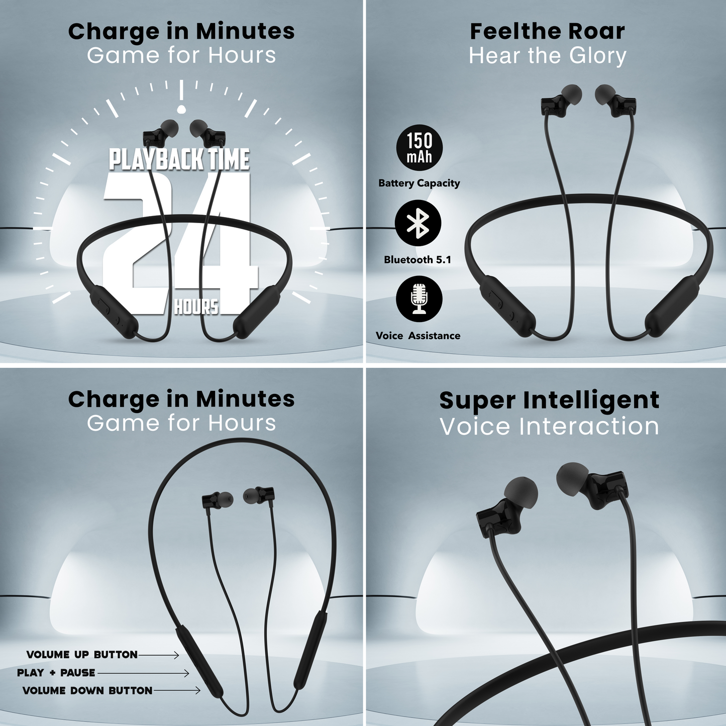 Digimate Gabbar 24Hours Playtime Wireless Bluetooth Neckband, Bluetooth 5.1, Fast Type-C Charging With Mic & Voice Assistant, IPX2 Waterproof (DG-NB-1011, Black)
