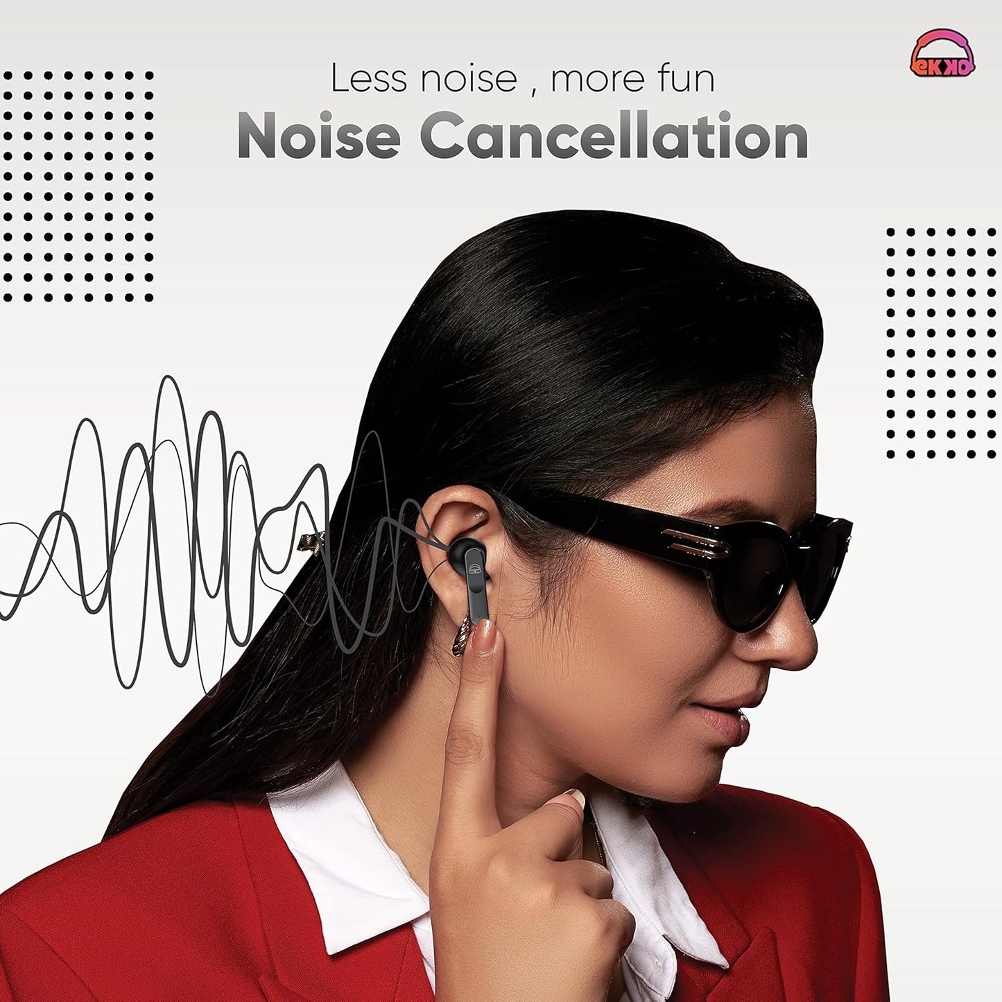 EKKO Earbeats T04 TWS: ENC Call Noise Cancellation, 50H Playtime, 10MM Driver, Twin Connect, Type-C Fast Charging, Siri & Google Assistant (Black)