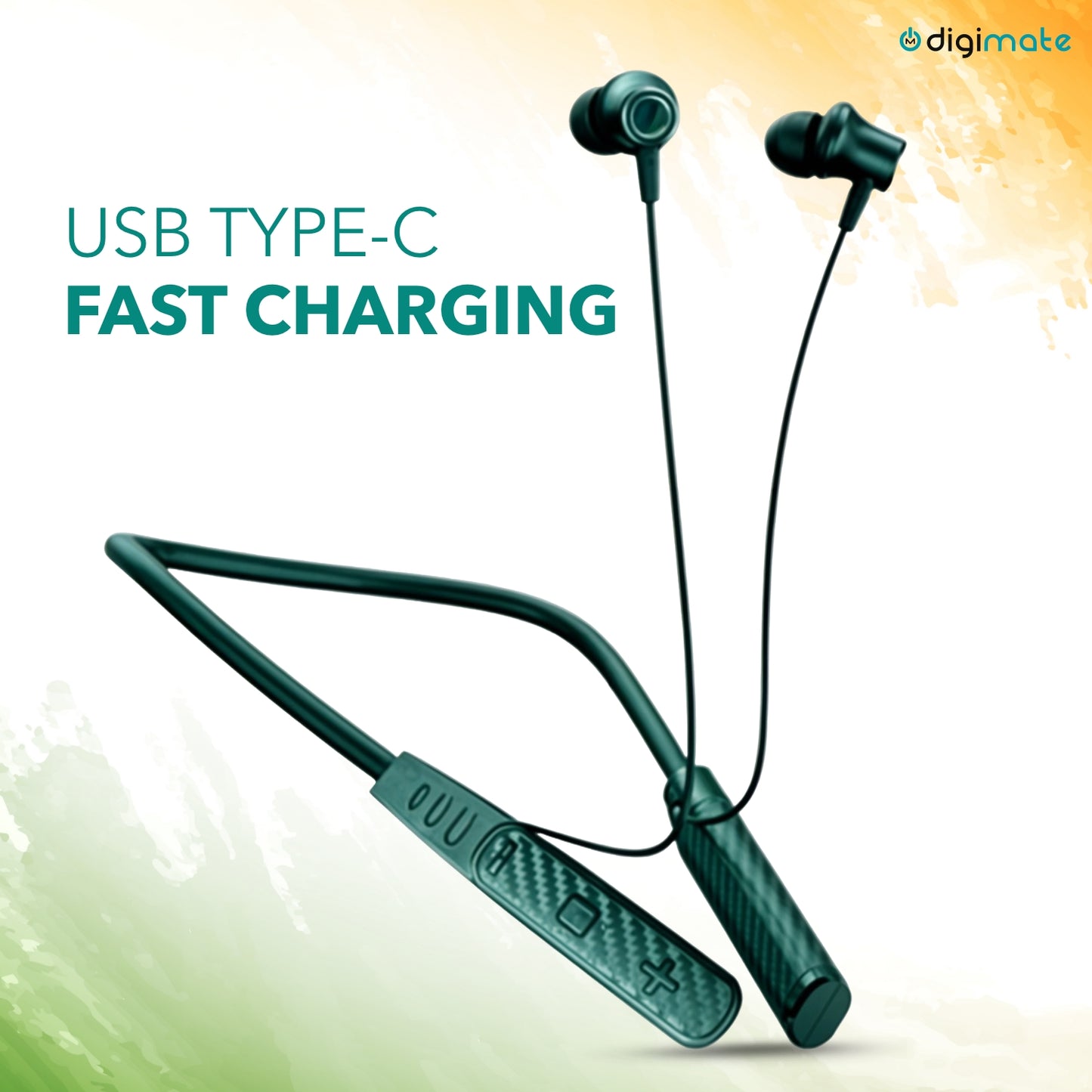 Digimate Aazadi 30Hours Play Time Neckband, 5.0 Bluetooth Voice Assistant Immersive 3D Sound with MIC  (DG-NB-1005, Green)
