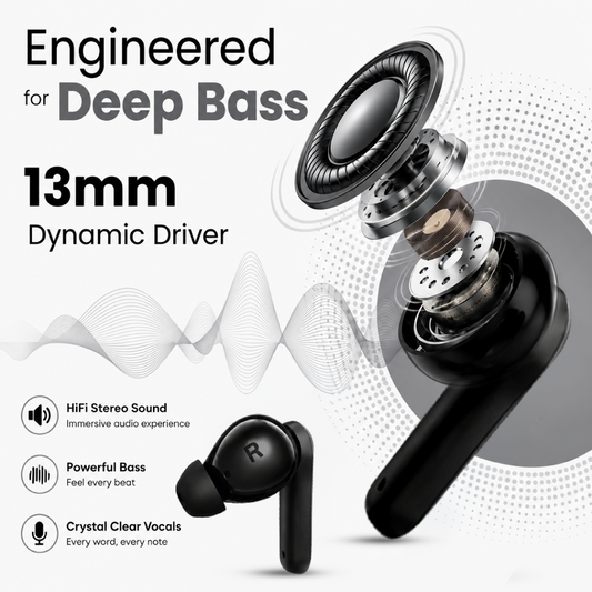 Digimate & True Wireless Bluetooth Earbuds | 100H Playtime | Bluetooth 5.3 | HD Dual Mic | Type-C Fast Charging | Smart Touch Control | Deep Bass TWS Earbuds (DG-EB-&-03)