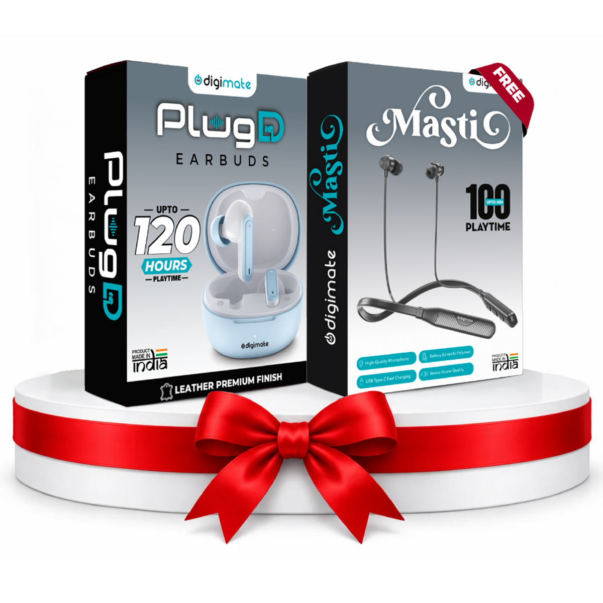 Digimate Offer Buy PlugD TWS Earbuds & Get Masti Neckband FREE | 120H Playtime | Bluetooth 6.0 | HD Dual Mic | IPX5 | Type-C Fast Charging