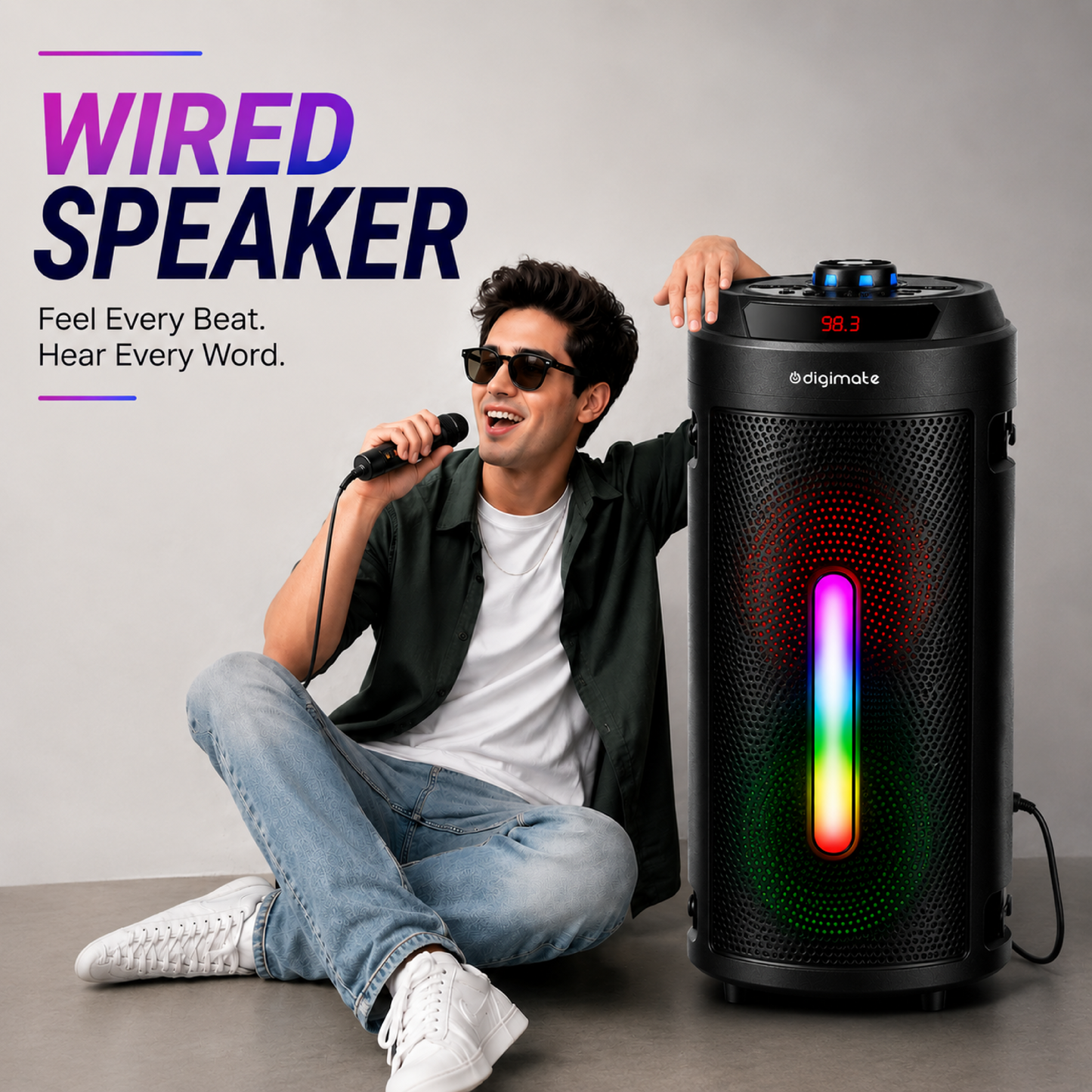 Digimate BAZOOKI 40W Bluetooth Party Speaker with Wired Microphone, RGB LED Lights & Up to 15 Hours Playtime (DG-S-BAZOOKI)