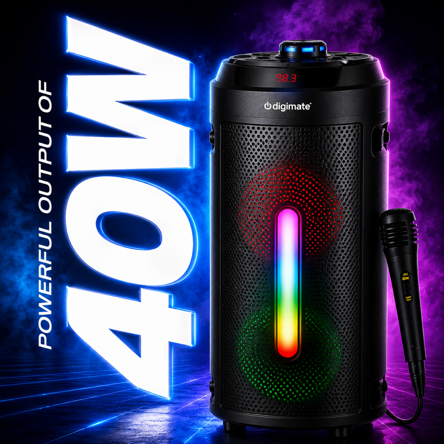 Independence Day Offer | Digimate BAZOOKI 40W Bluetooth Party Speaker with Mic, RGB Lights & 15H Playtime with DIGIMATE UMBRELLA FREE!