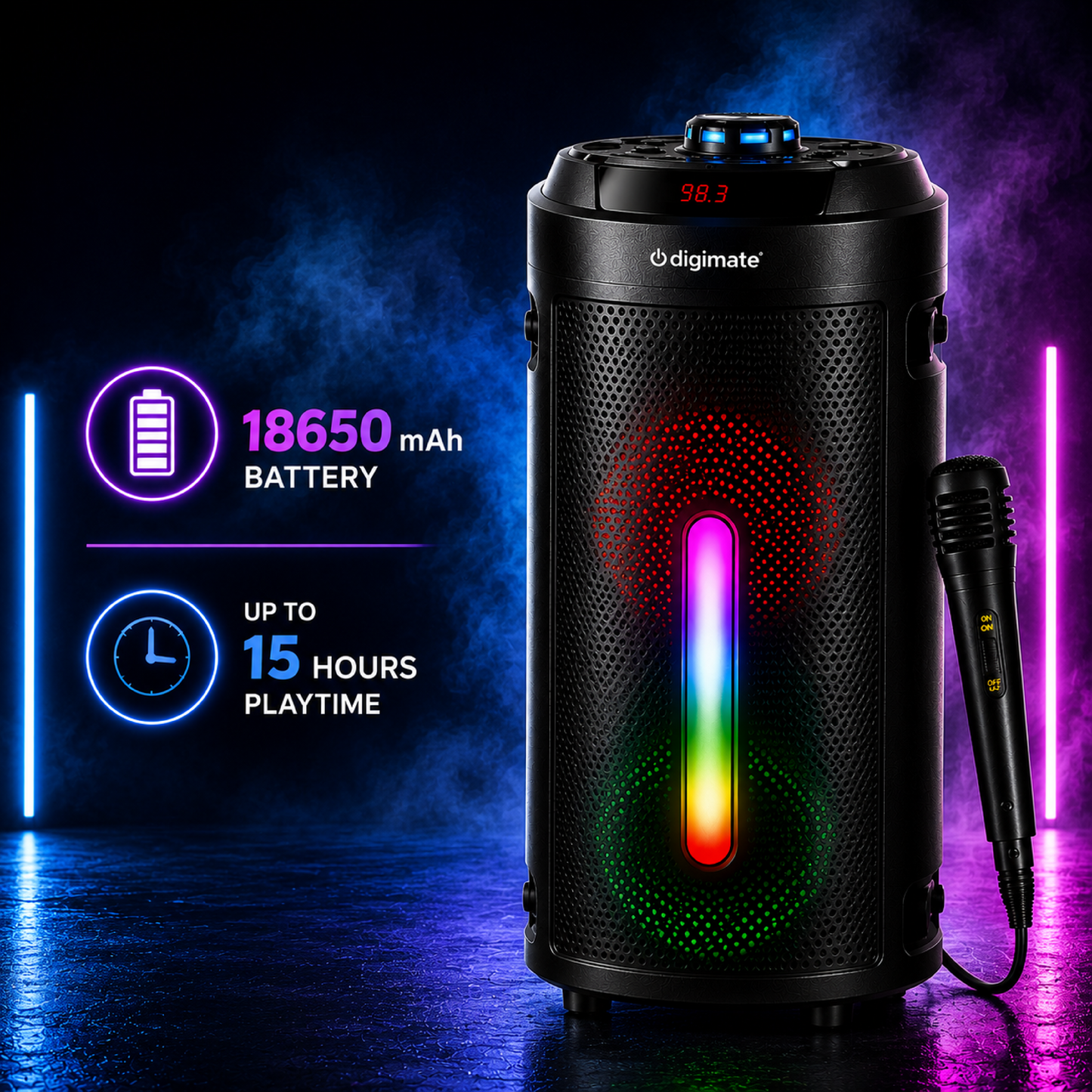 Independence Day Offer | Digimate BAZOOKI 40W Bluetooth Party Speaker with Mic, RGB Lights & 15H Playtime with DIGIMATE UMBRELLA FREE!