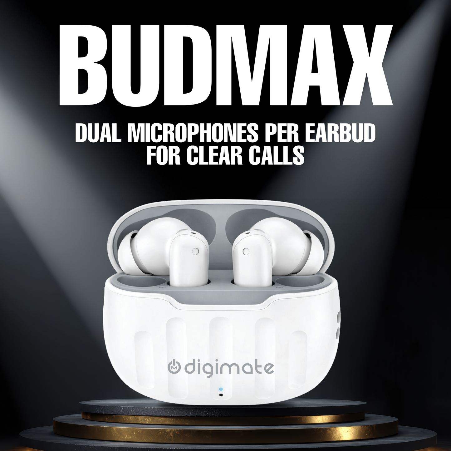 Digimate Budmax TWS Earbuds | Up to 100 Hours Playtime | Bluetooth 5.0 | Type-C Fast Charging | HD Dual Mic | IPX4 Water Resistant Wireless Earbuds (DG-EB-BUDMAX)