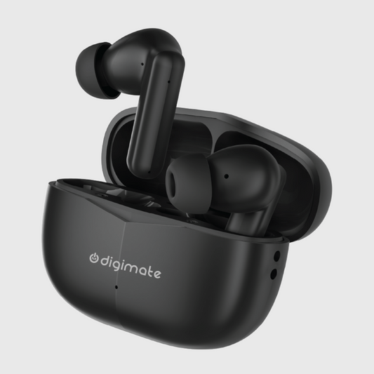 Digimate Budmax True Wireless Earbuds With 30H Playtime, Bluetooth 5.2, Dual Mic for Clear Calls, 300mAh Battery, Type-C Fast Charging, Voice Assistant Enabled (Black)