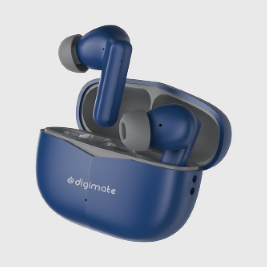 Digimate Budmax True Wireless Earbuds With 30H Playtime, Bluetooth 5.2, Dual Mic for Clear Calls, 300mAh Battery, Type-C Fast Charging, Voice Assistant Enabled (Blue)